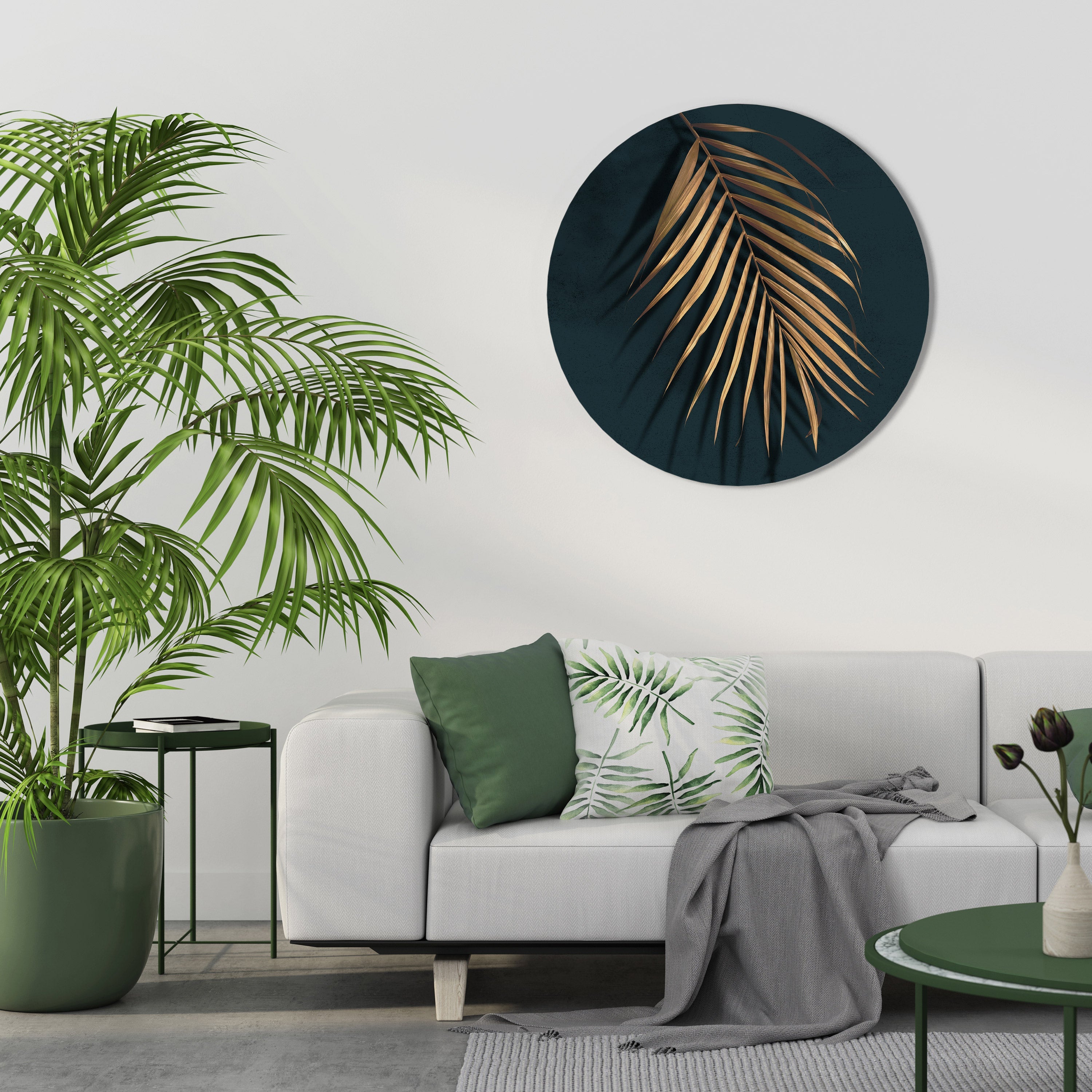 GOLDEN PALM WHISPERS Runde Wanddekoration Ø 69 cm