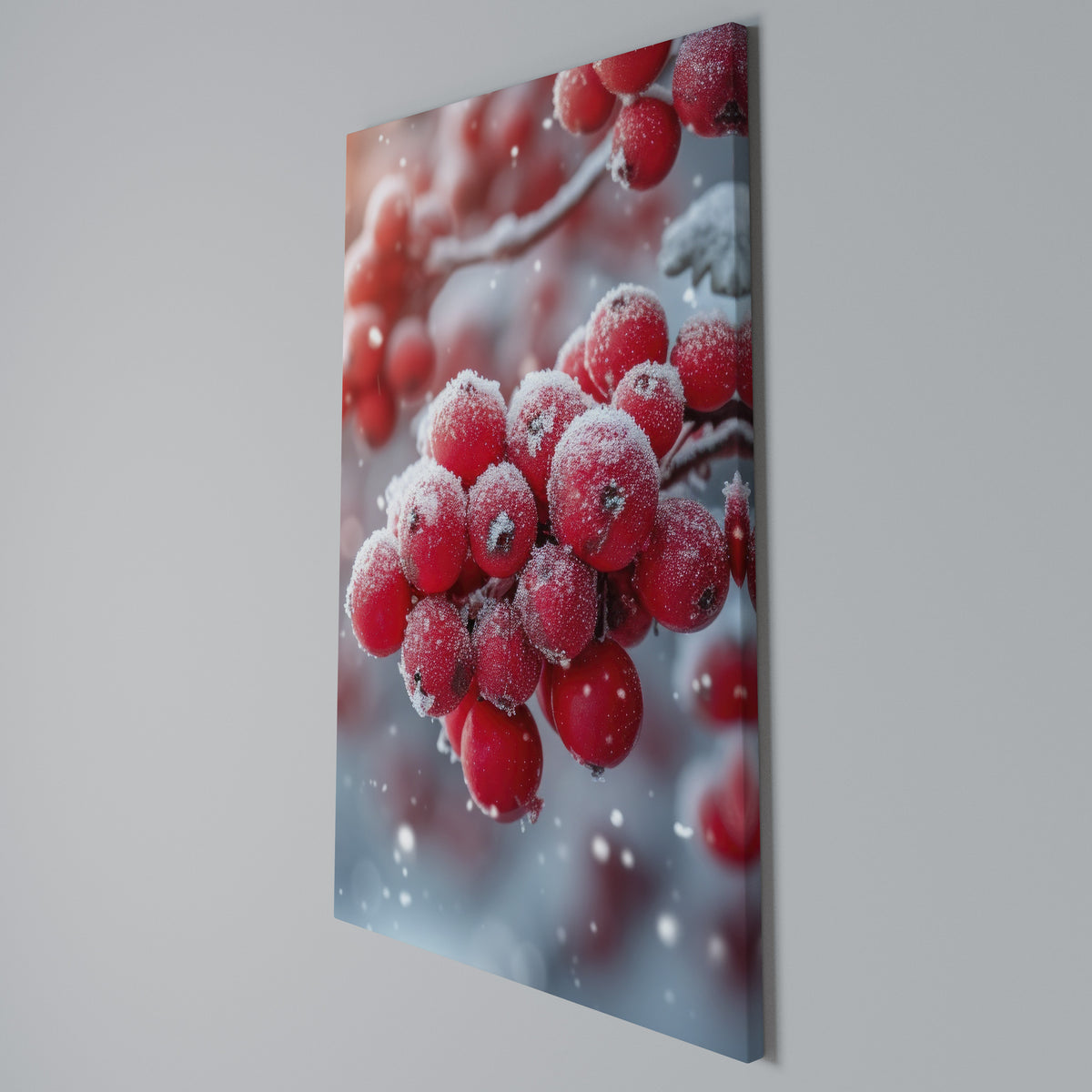 WINTER'S CRIMSON TREASURES Vertical Canvas Print