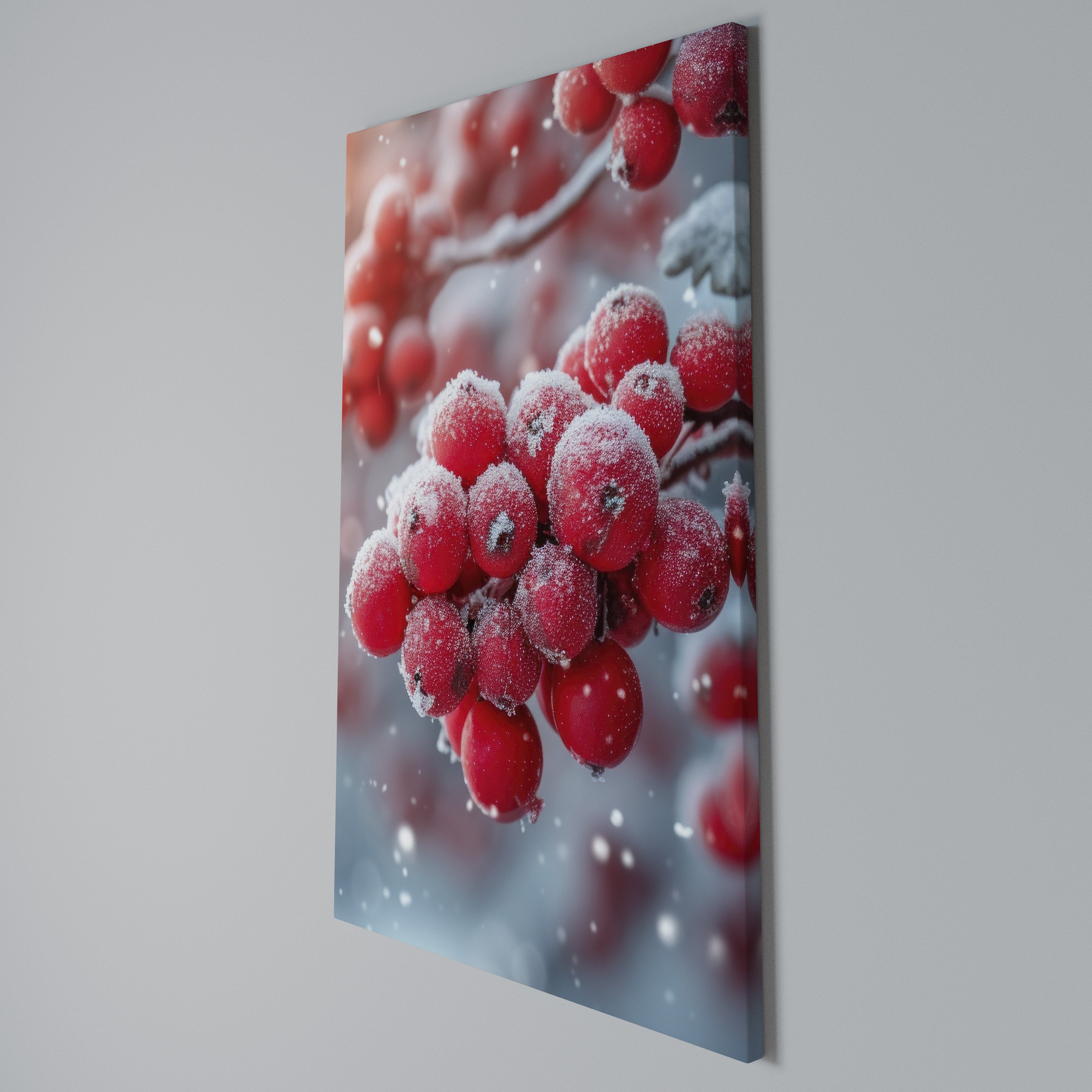 WINTER'S CRIMSON TREASURES Vertical Canvas Print