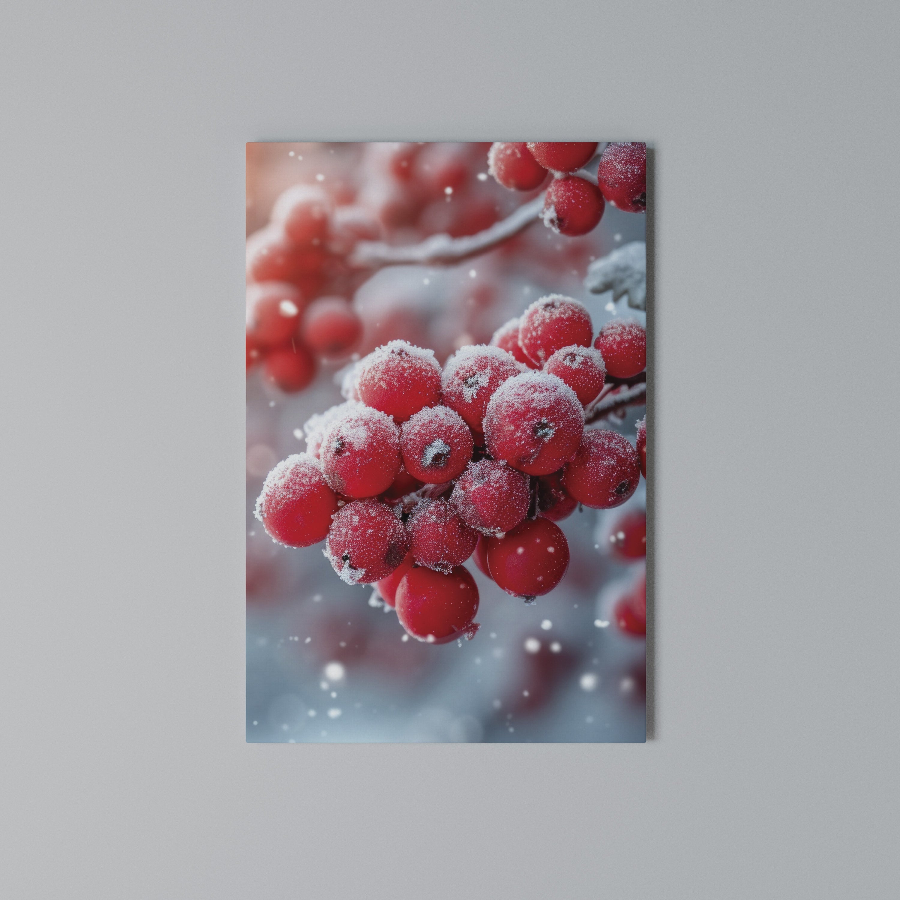WINTER'S CRIMSON TREASURES Vertical Canvas Print