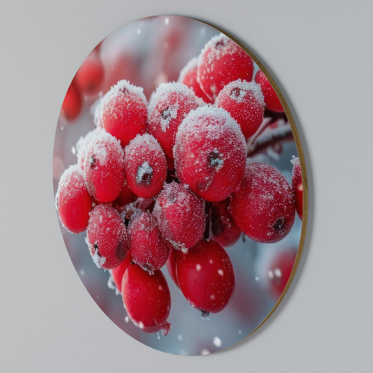 WINTER'S CRIMSON TREASURES Rundes Wandbild