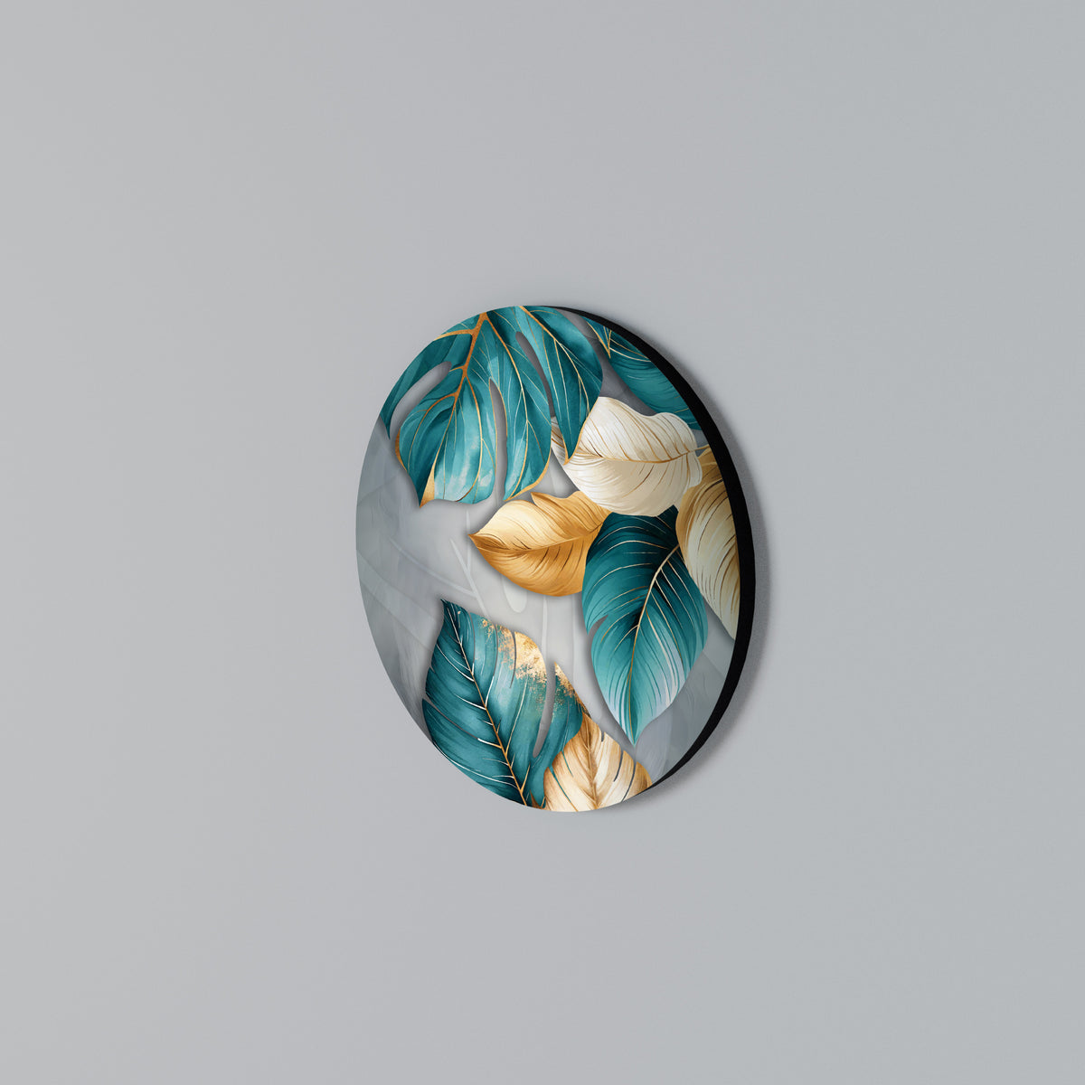 ELEGANCE IN LEAVES Rundes Wandbild
