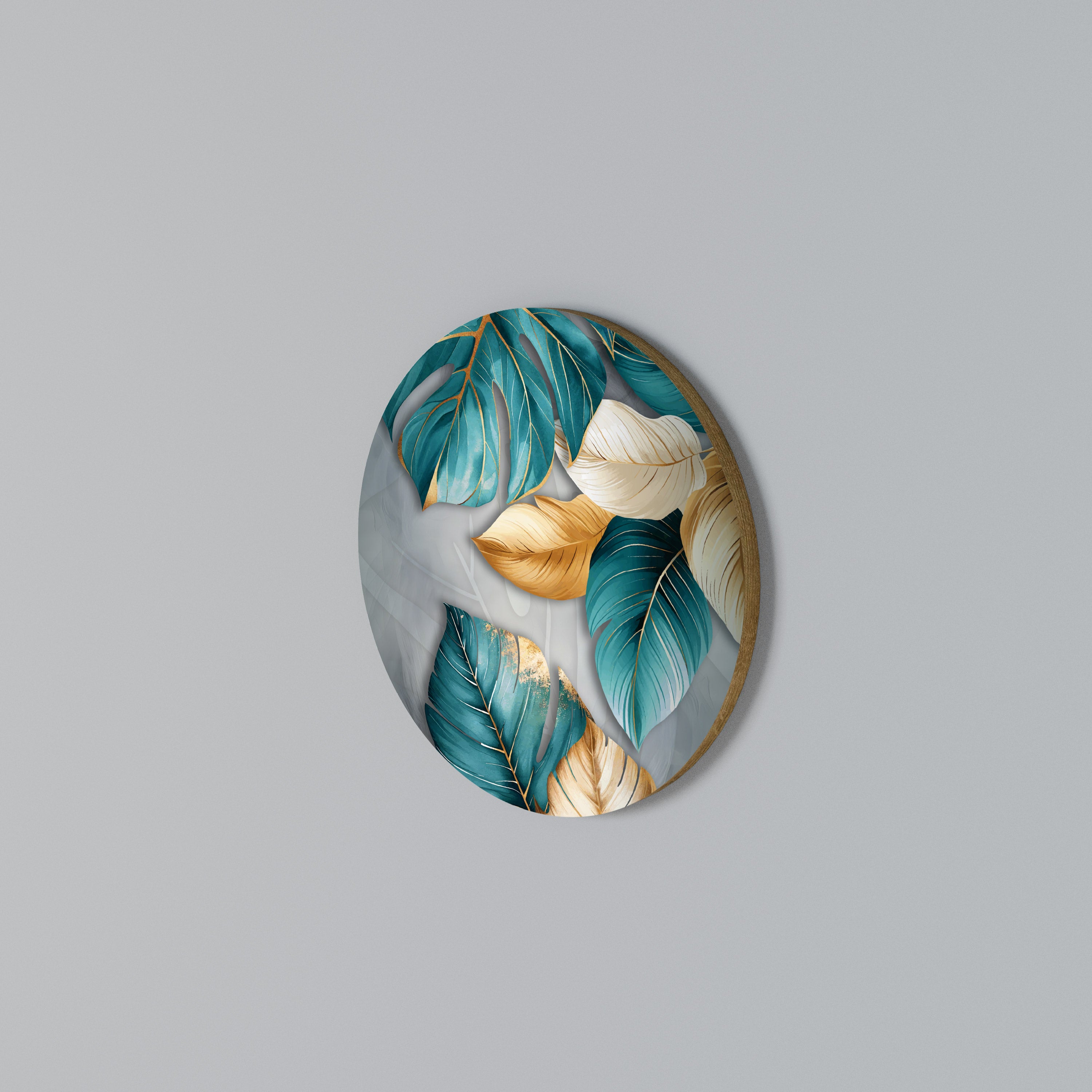 ELEGANCE IN LEAVES Rundes Wandbild