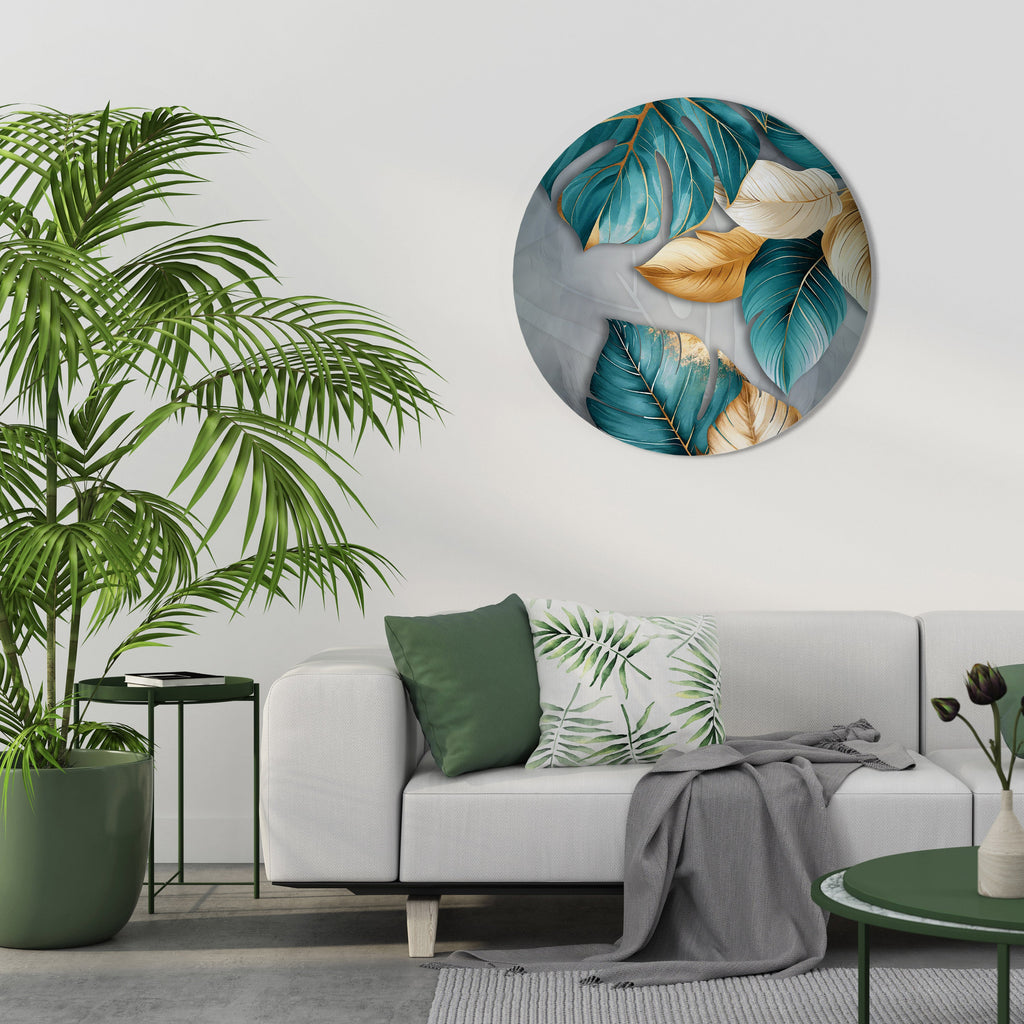 ELEGANCE IN LEAVES Runde Wanddekoration Ø 69 cm