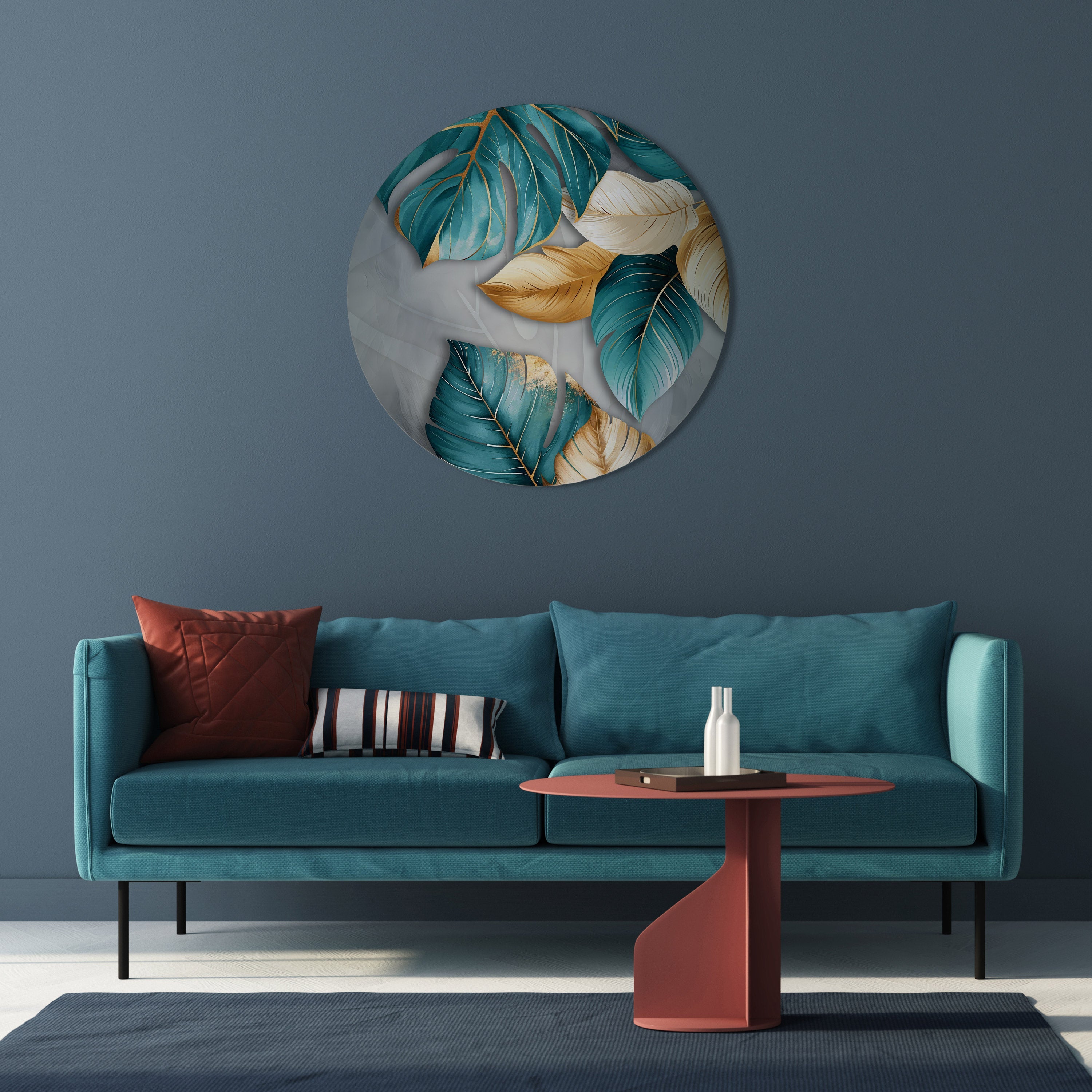 ELEGANCE IN LEAVES Round Wall Art