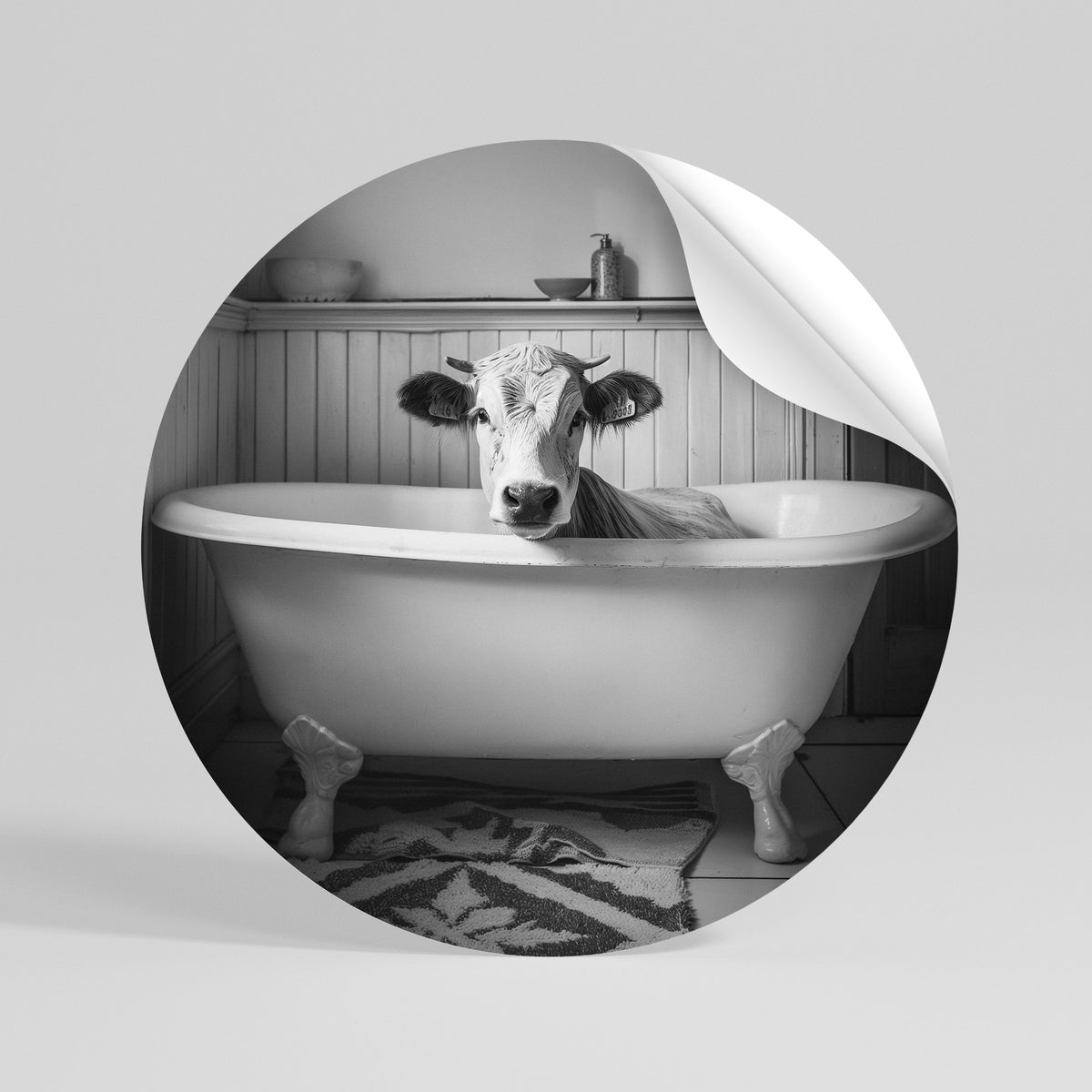 COW IN RELAXATION Runder Wandsticker zum Abziehen und Aufkleben