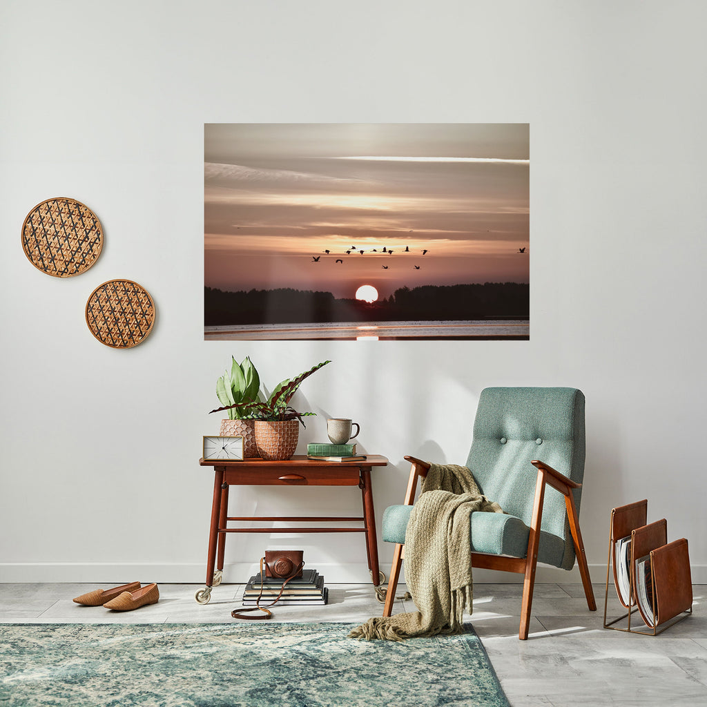 SUNSET FLIGHT SYMPHONY Horizontales Poster zum Abziehen und Aufkleben