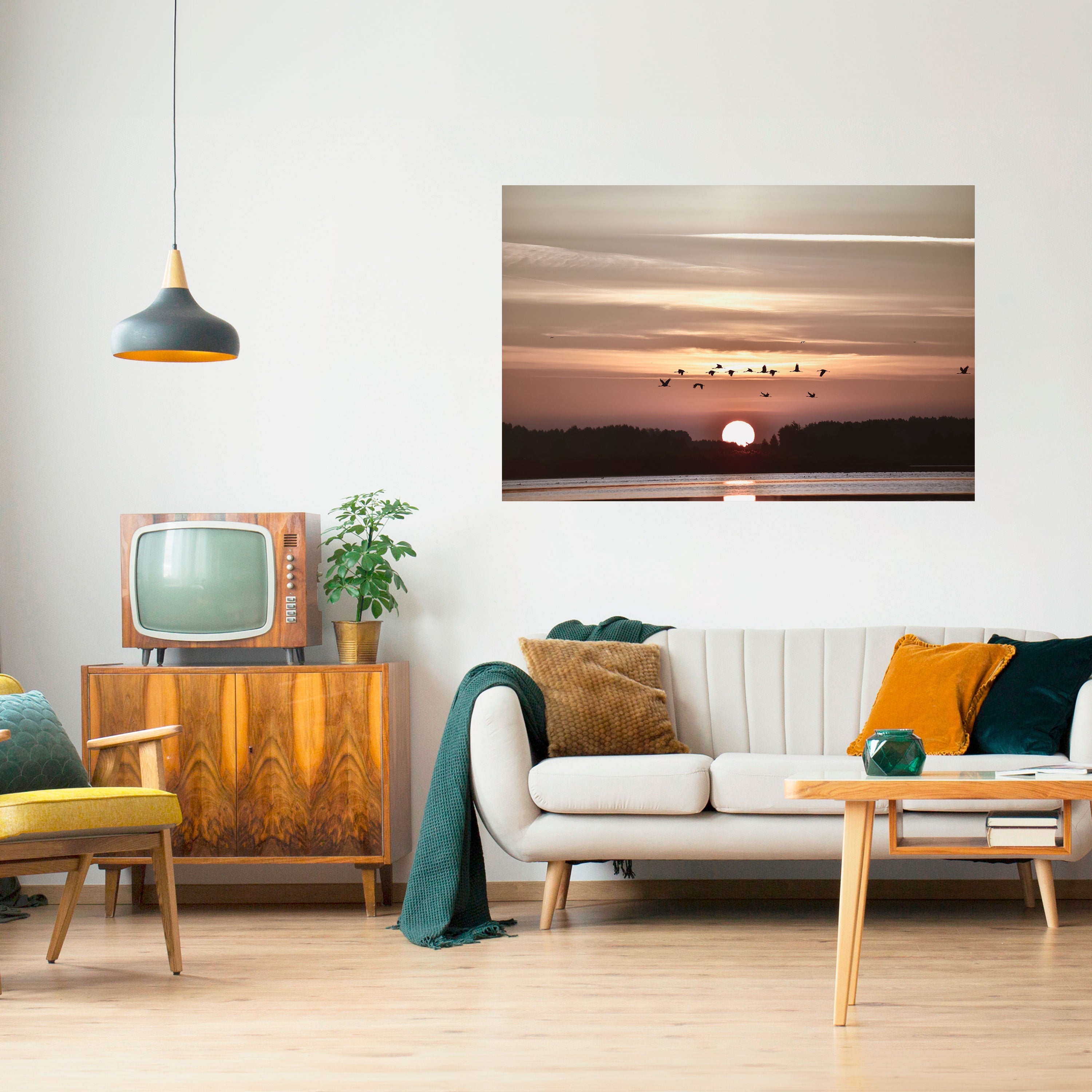 SUNSET FLIGHT SYMPHONY Horizontales Poster zum Abziehen und Aufkleben