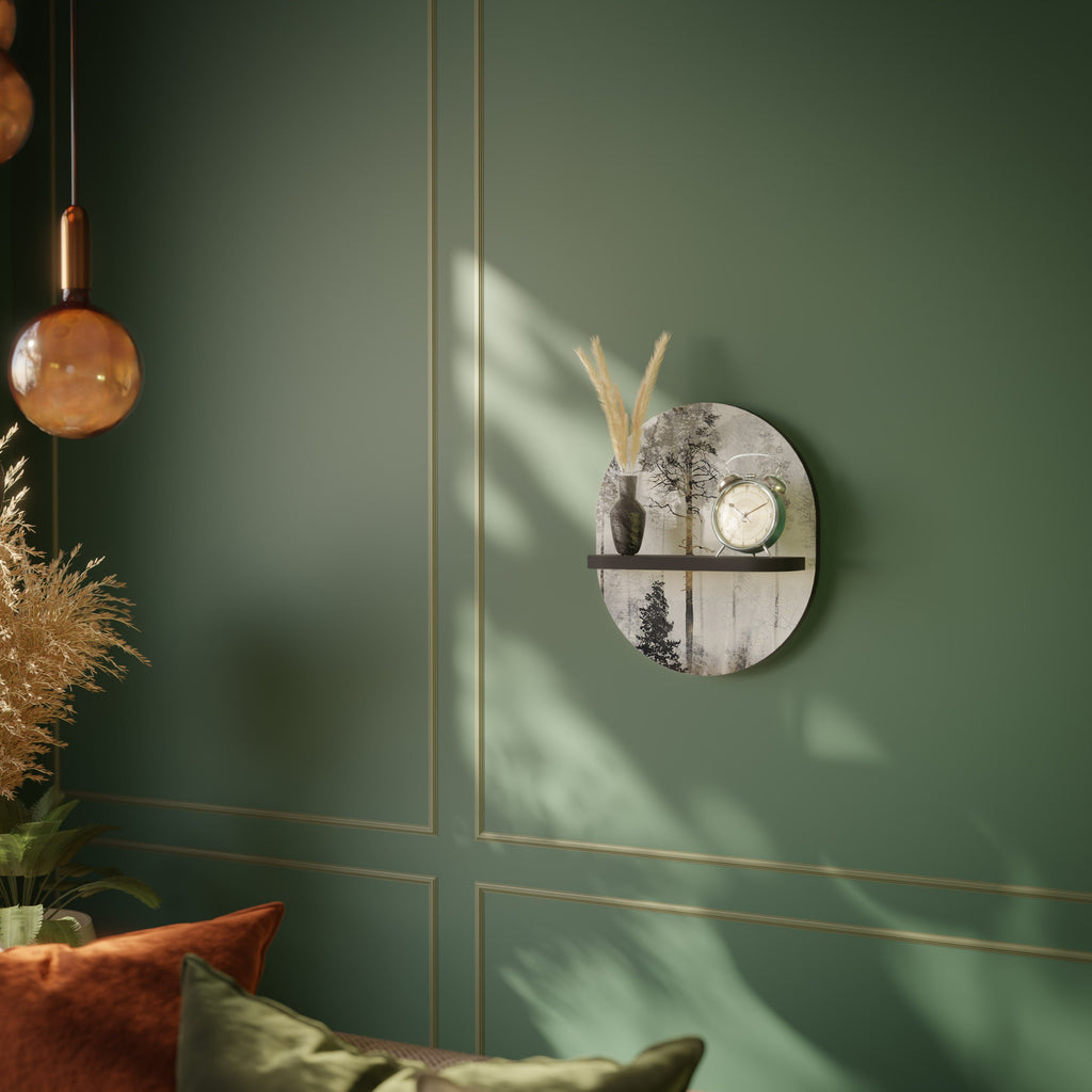 FADE IN THE TREES Oval Art Shelf In Black Finish