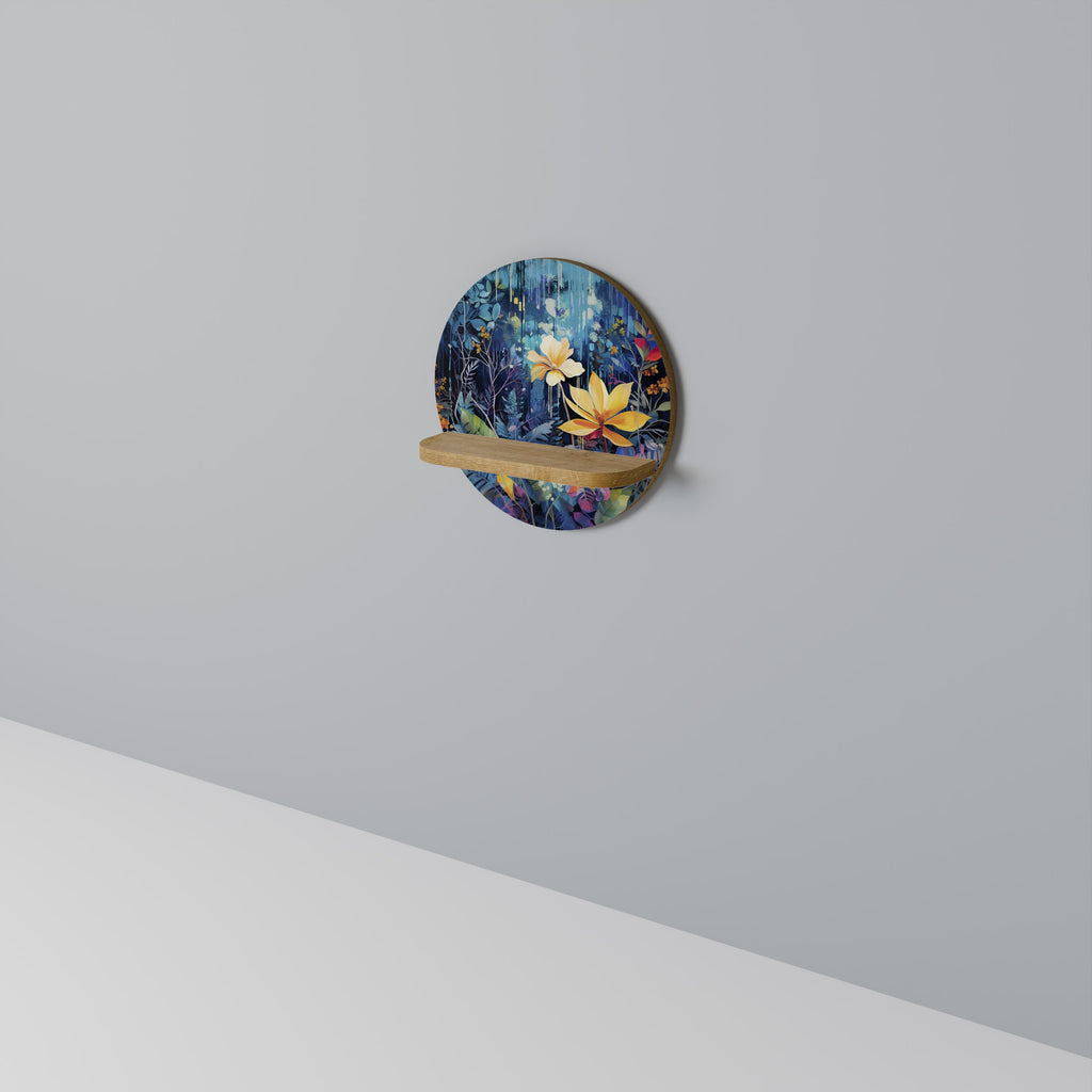 MIDNIGHT BLOSSOM Rundes Kunstregal in Eiche-Optik