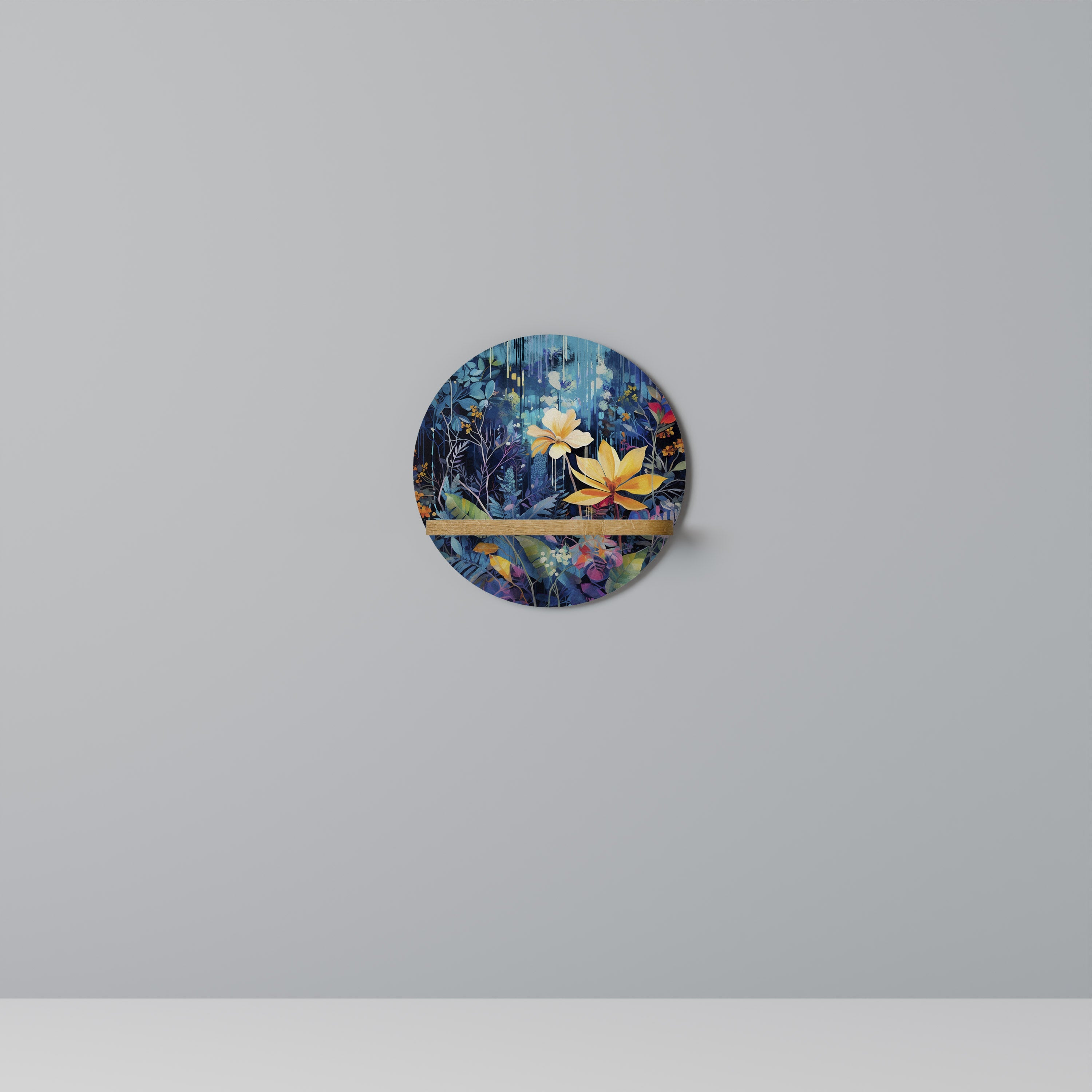 MIDNIGHT BLOSSOM Rundes Kunstregal in Eiche-Optik