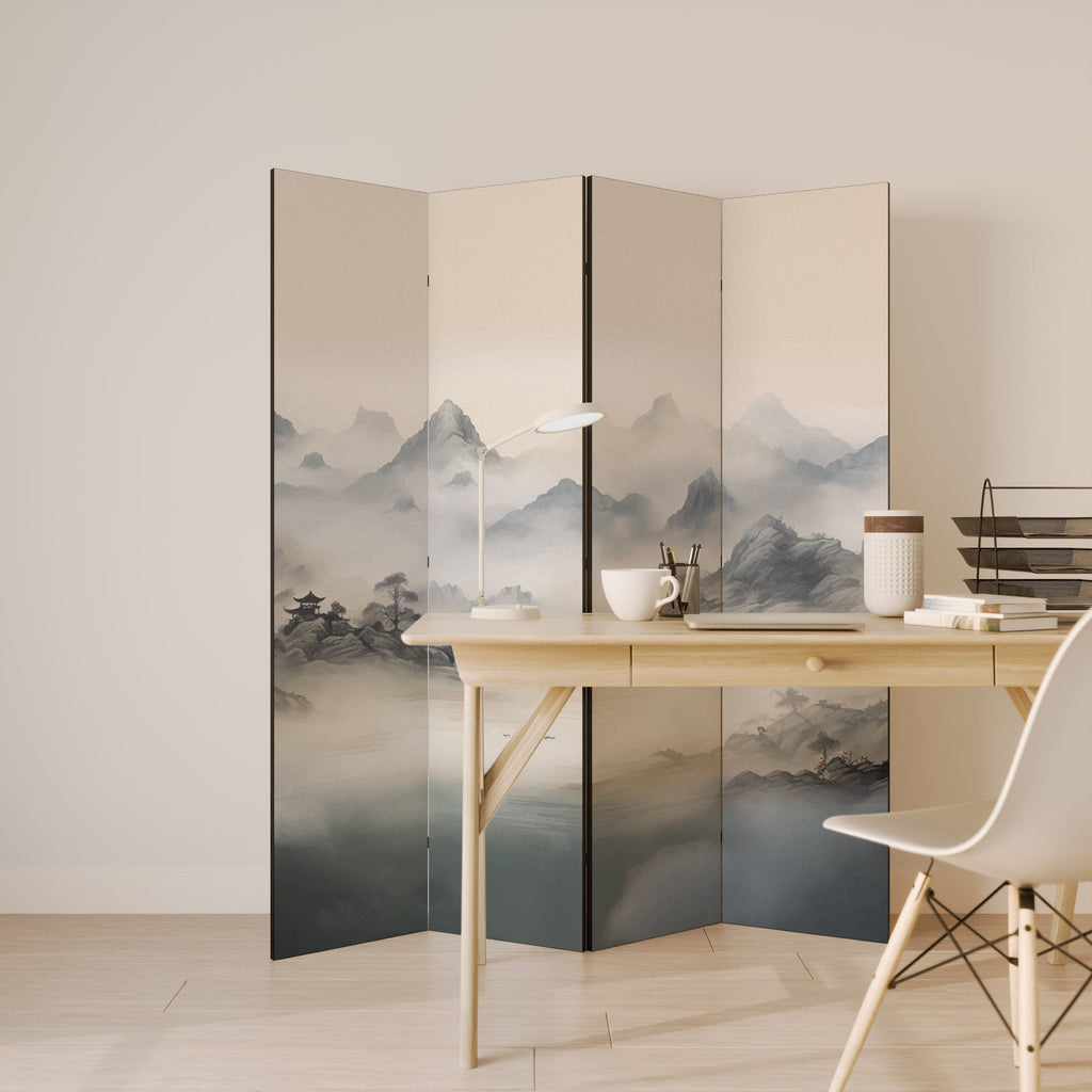 HIDDEN TEMPLE MIST Decorative 4-Panel Room Divider