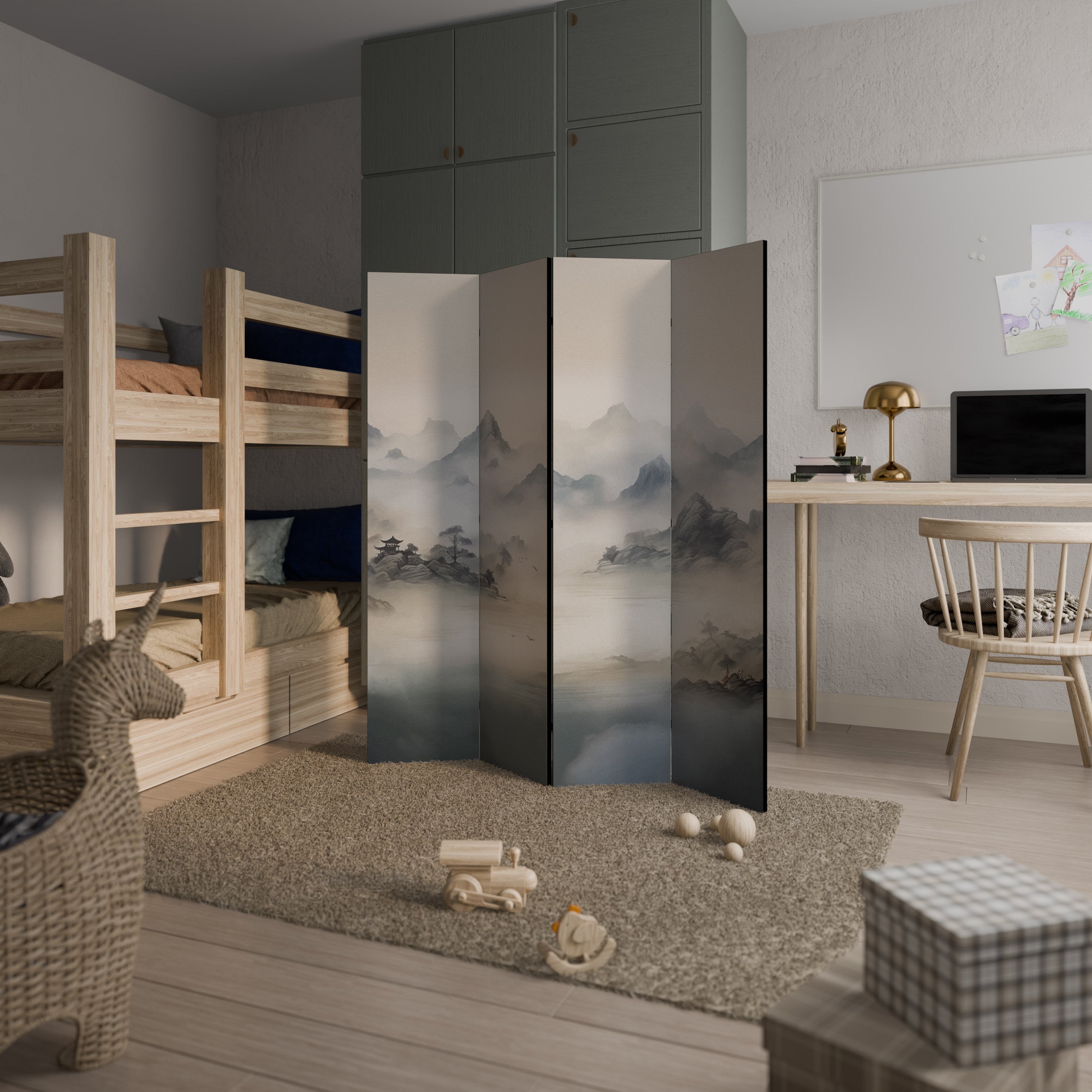 HIDDEN TEMPLE MIST 4-teiliger Paravent