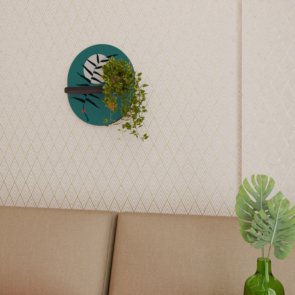 MYSTERIOUS LEAF Oval Art Shelf In Black Finish