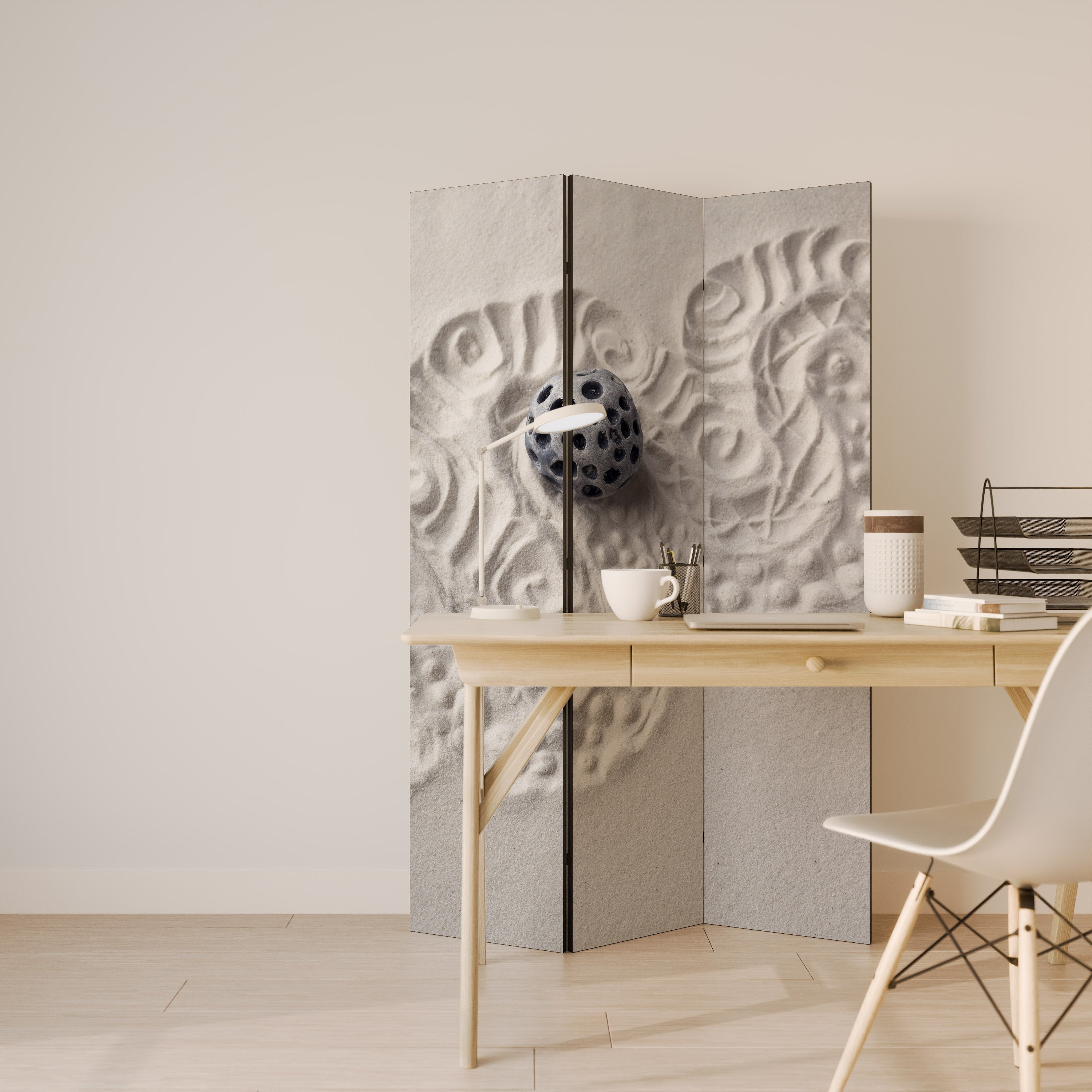 SAND SCULPTED SERENITY Dekorativer 3-teiliger Raumteiler