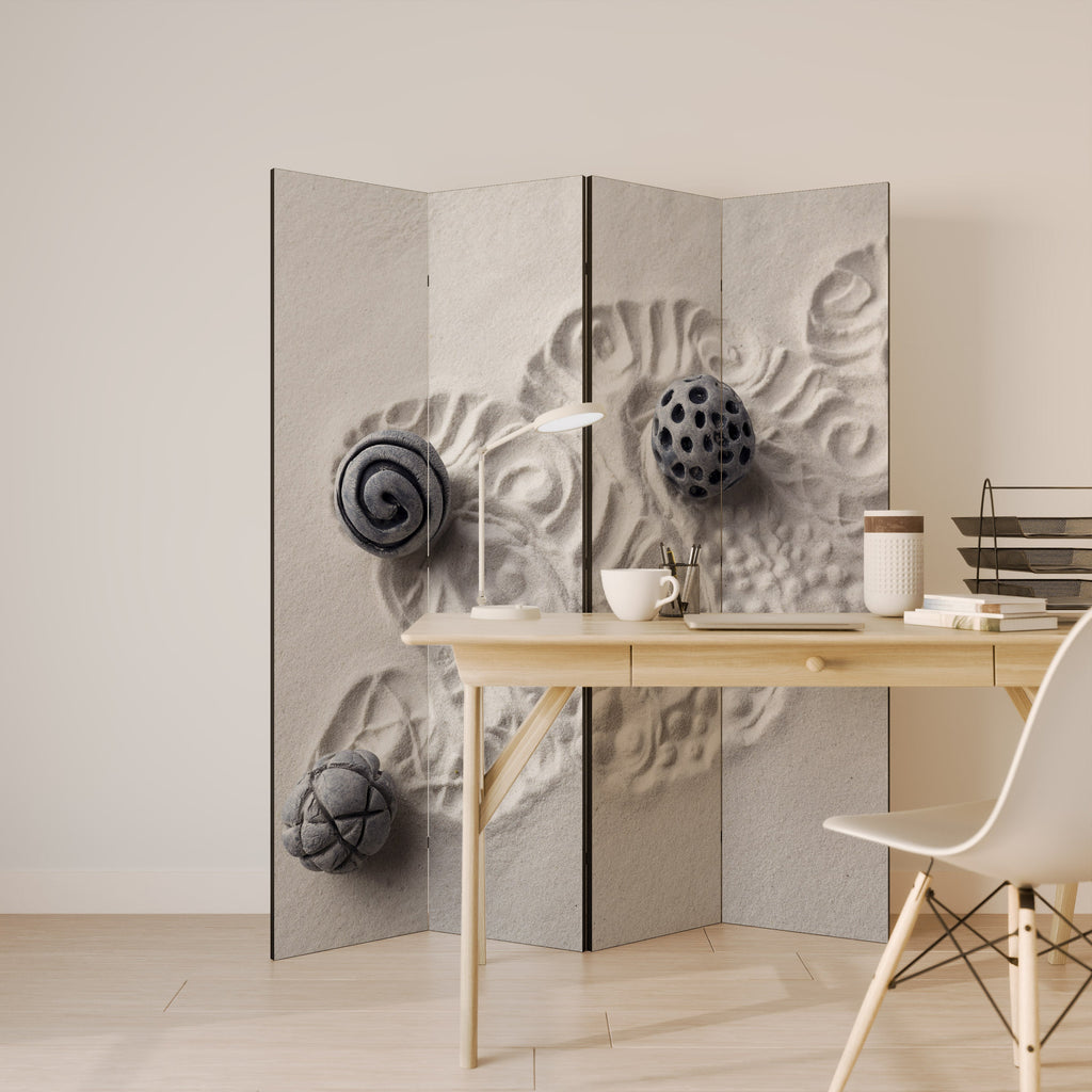 SAND SCULPTED SERENITY Decorative 4-Panel Room Divider