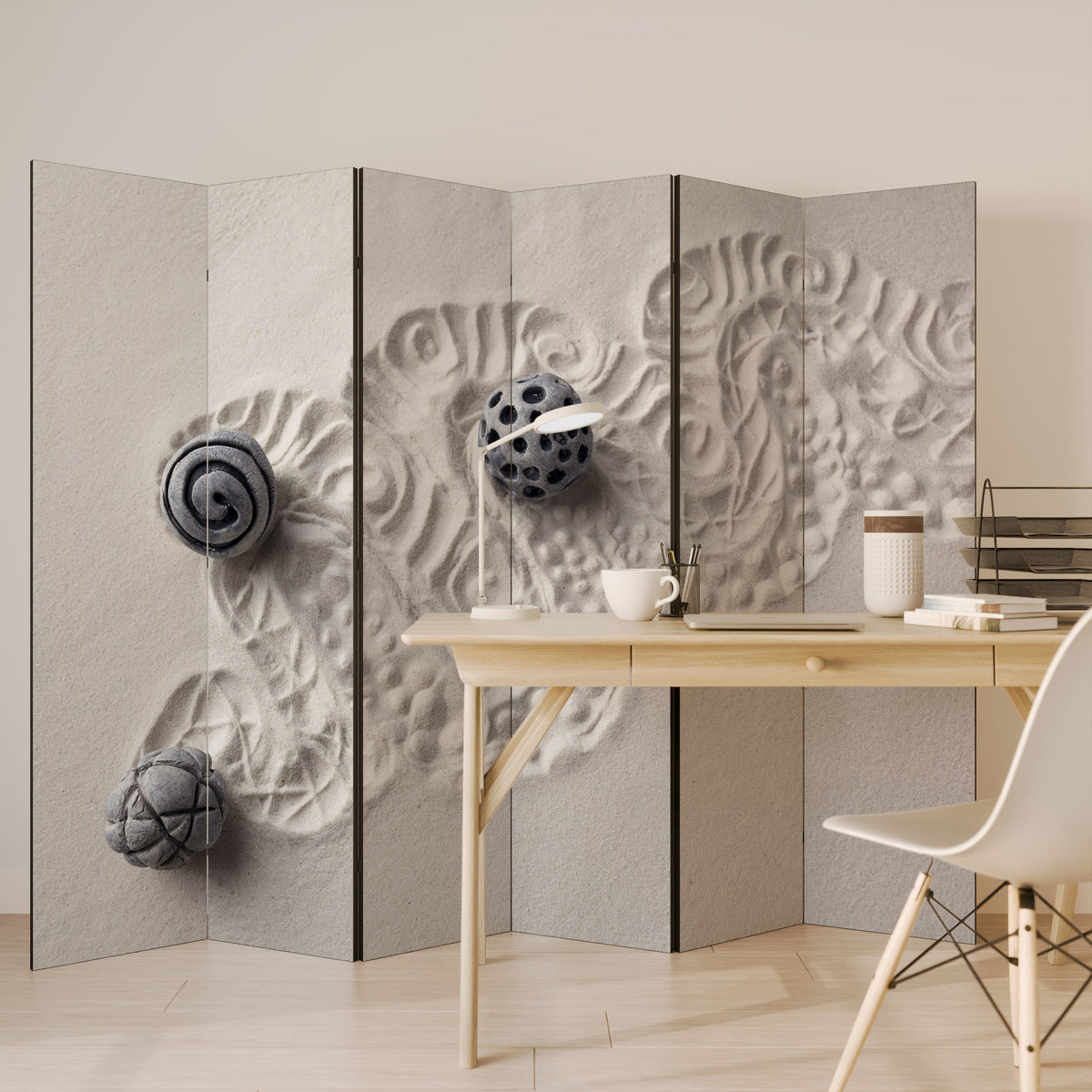SAND SCULPTED SERENITY 6-Panel Room Divider