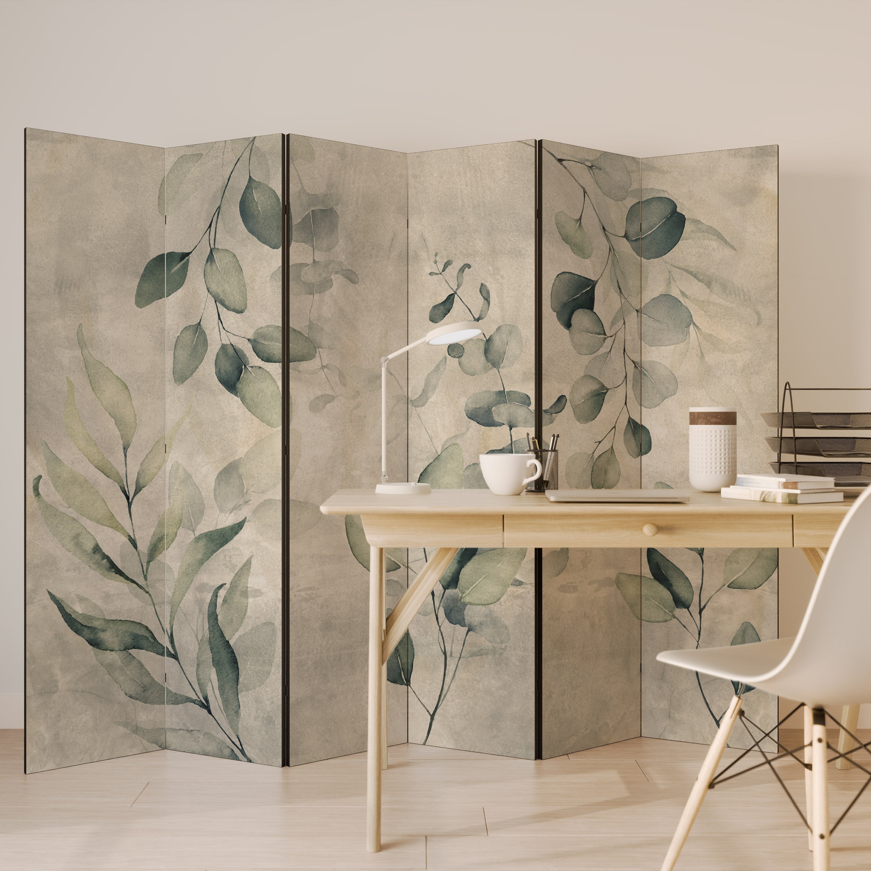 Dekorativer Raumteiler mit 6 Paneelen in erdigen Tönen und Eleganz