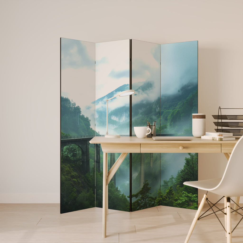 MISTY MOUNTAIN BRIDGES Decorative 4-Panel Room Divider