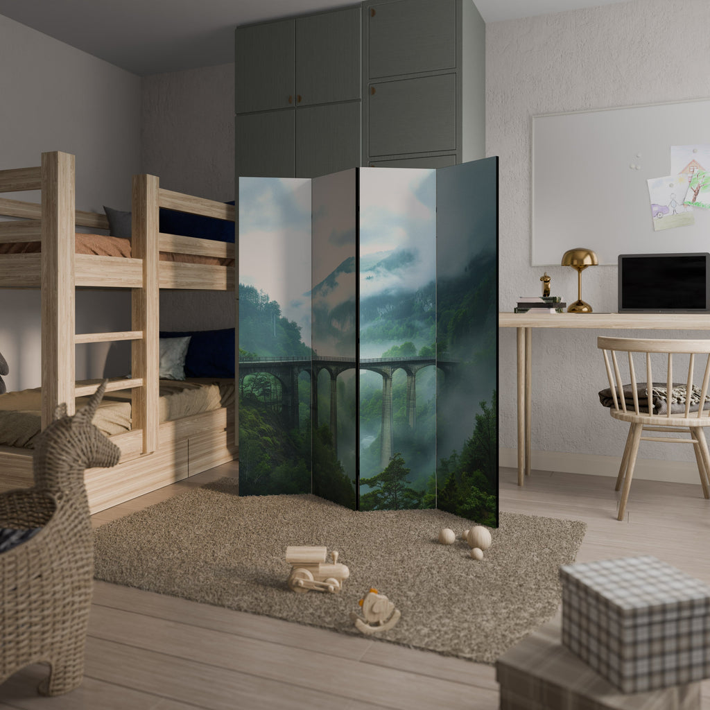 MISTY MOUNTAIN BRIDGES Decorative 4-Panel Room Divider