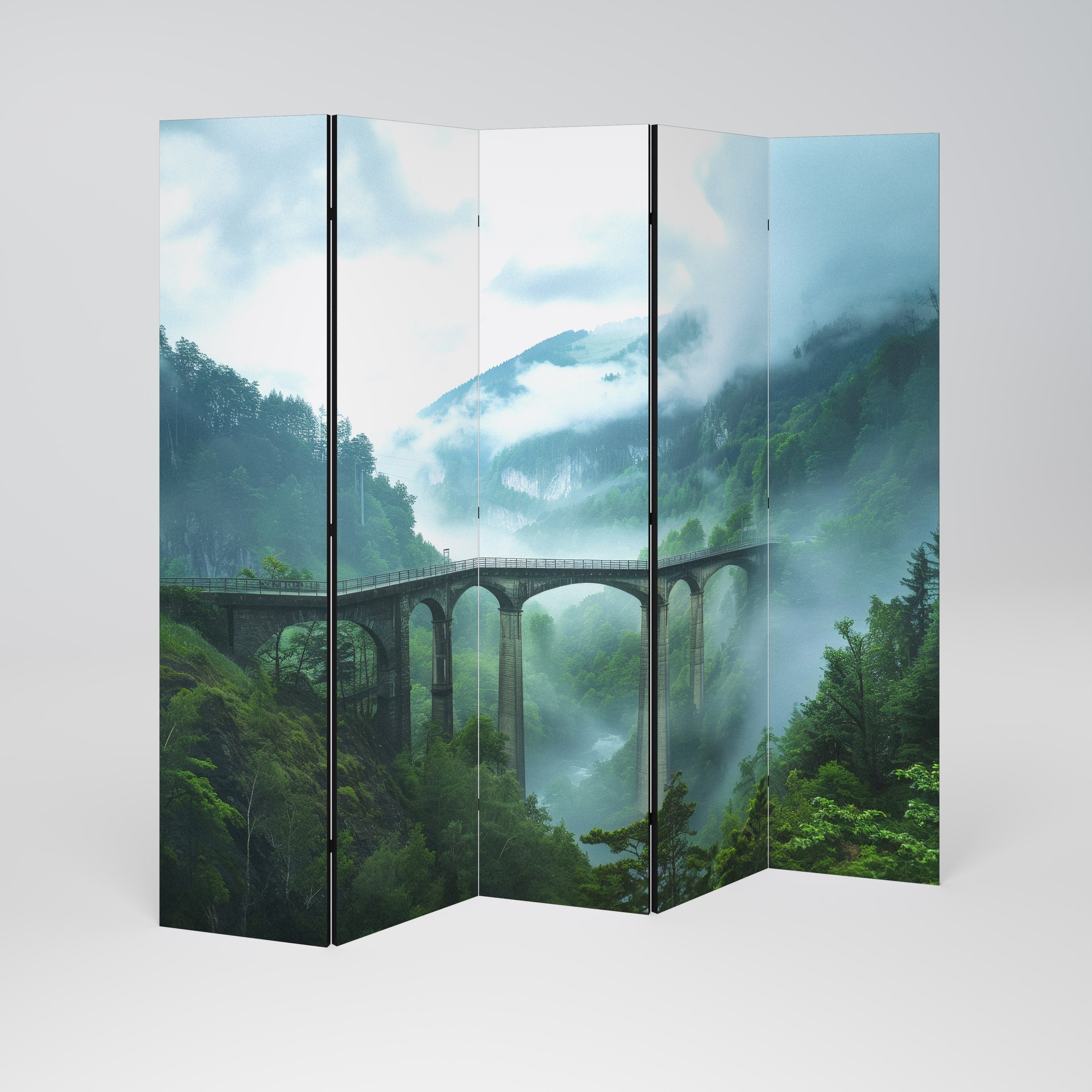 MISTY MOUNTAIN BRIDGES 5-Panel Room Divider