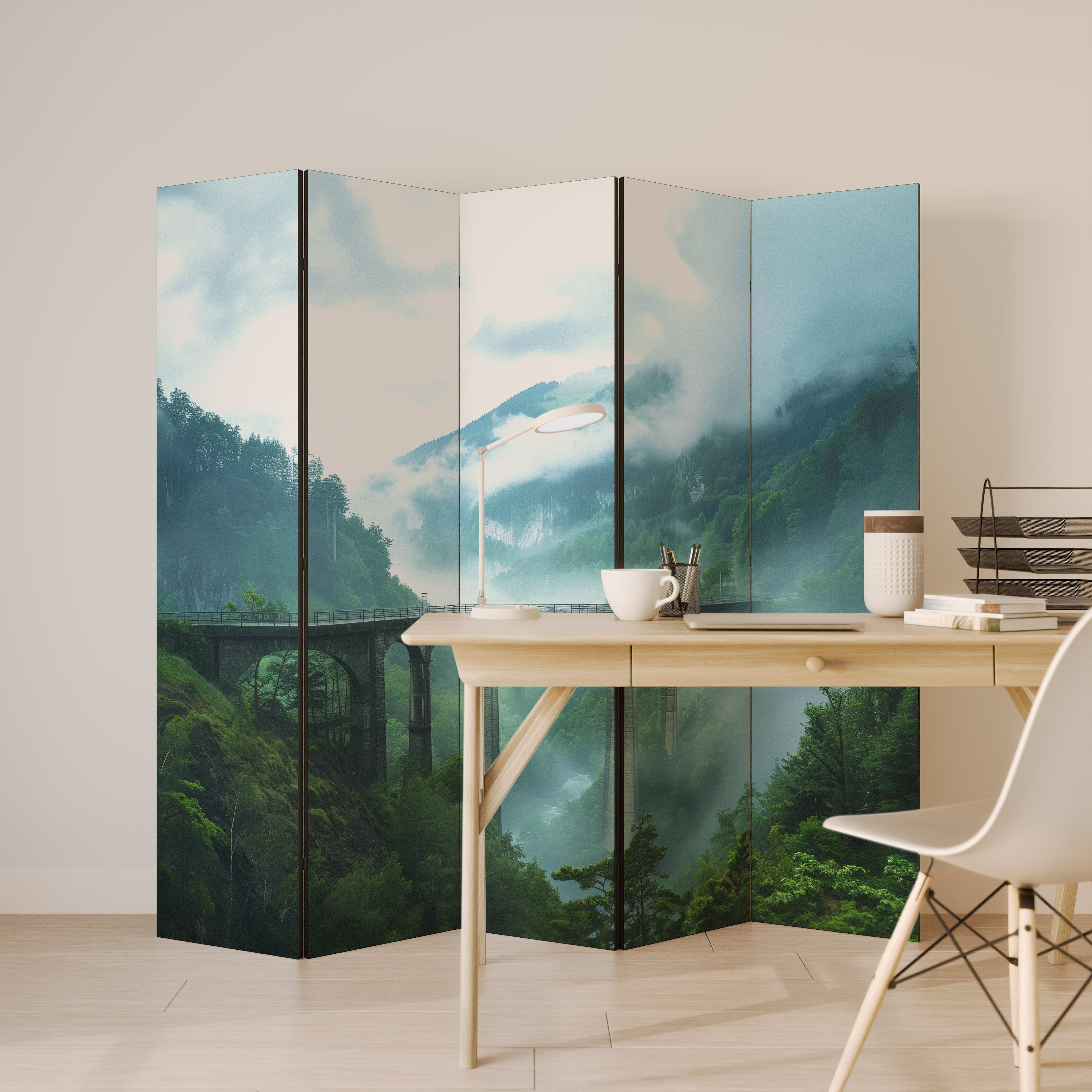 MISTY MOUNTAIN BRIDGES Dekorativer 5-teiliger Raumteiler