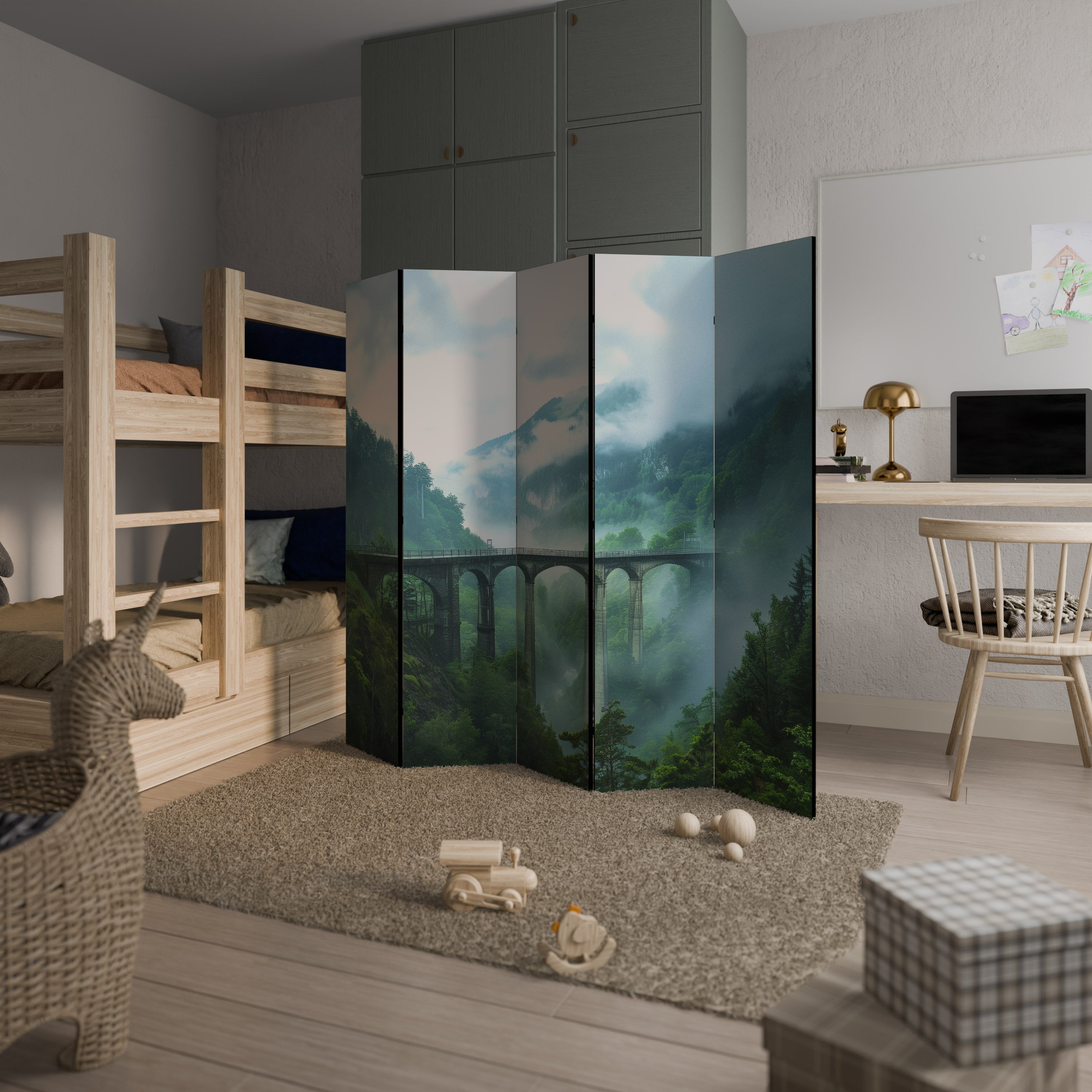 MISTY MOUNTAIN BRIDGES Dekorativer 5-teiliger Raumteiler