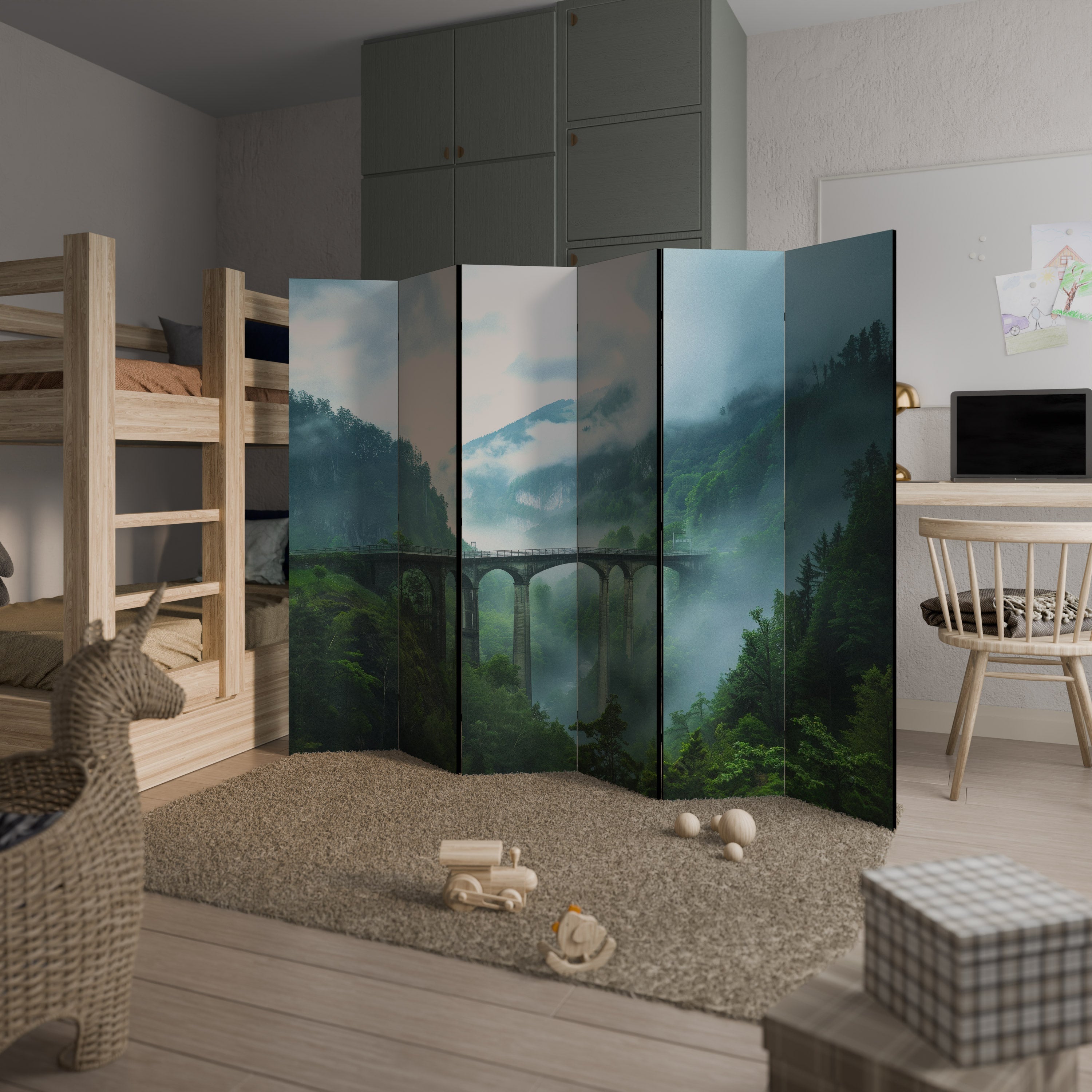 MISTY MOUNTAIN BRIDGES Dekorativer 6-teiliger Raumteiler