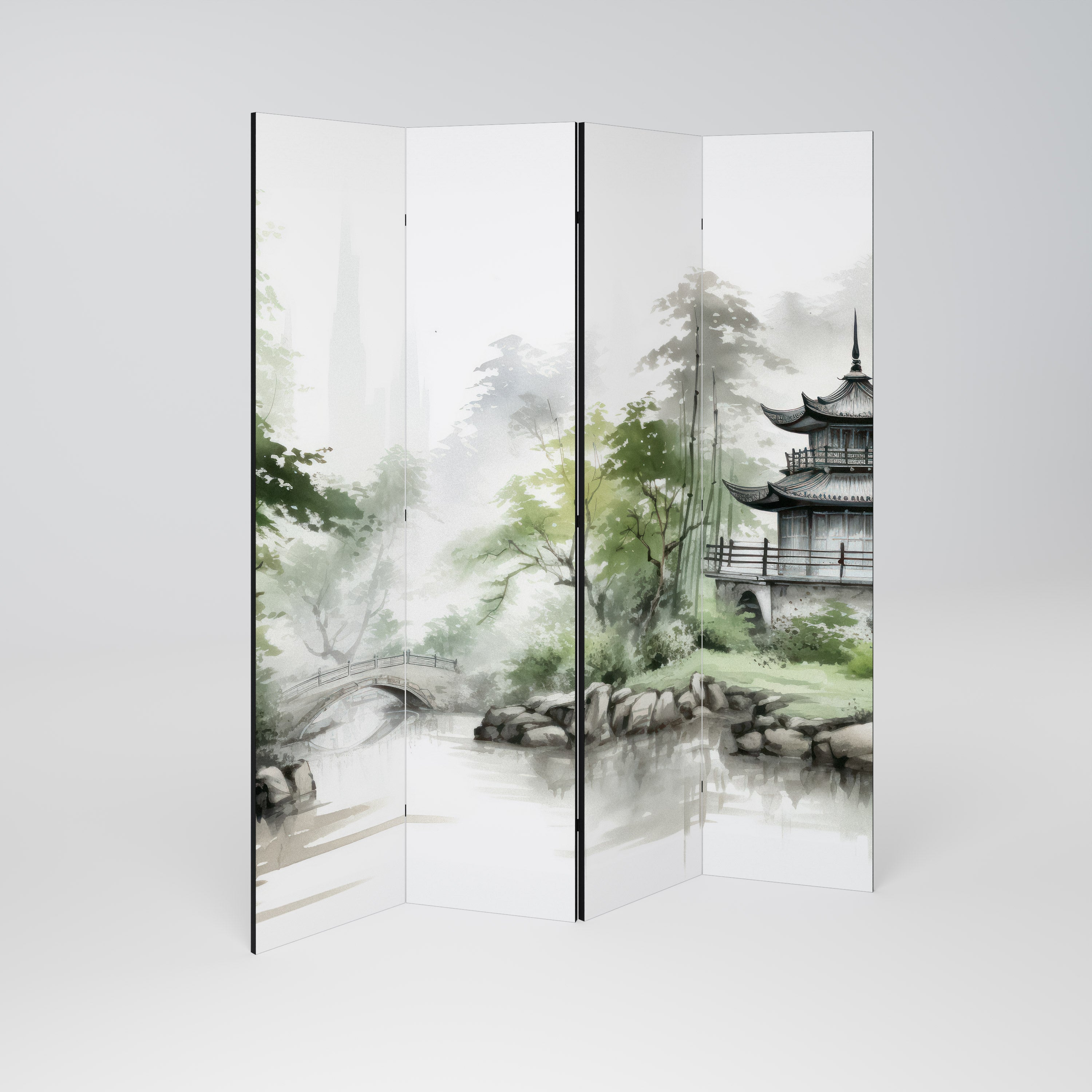 HARMONIOUS WATERSCAPE SCENE 4-teiliger Paravent