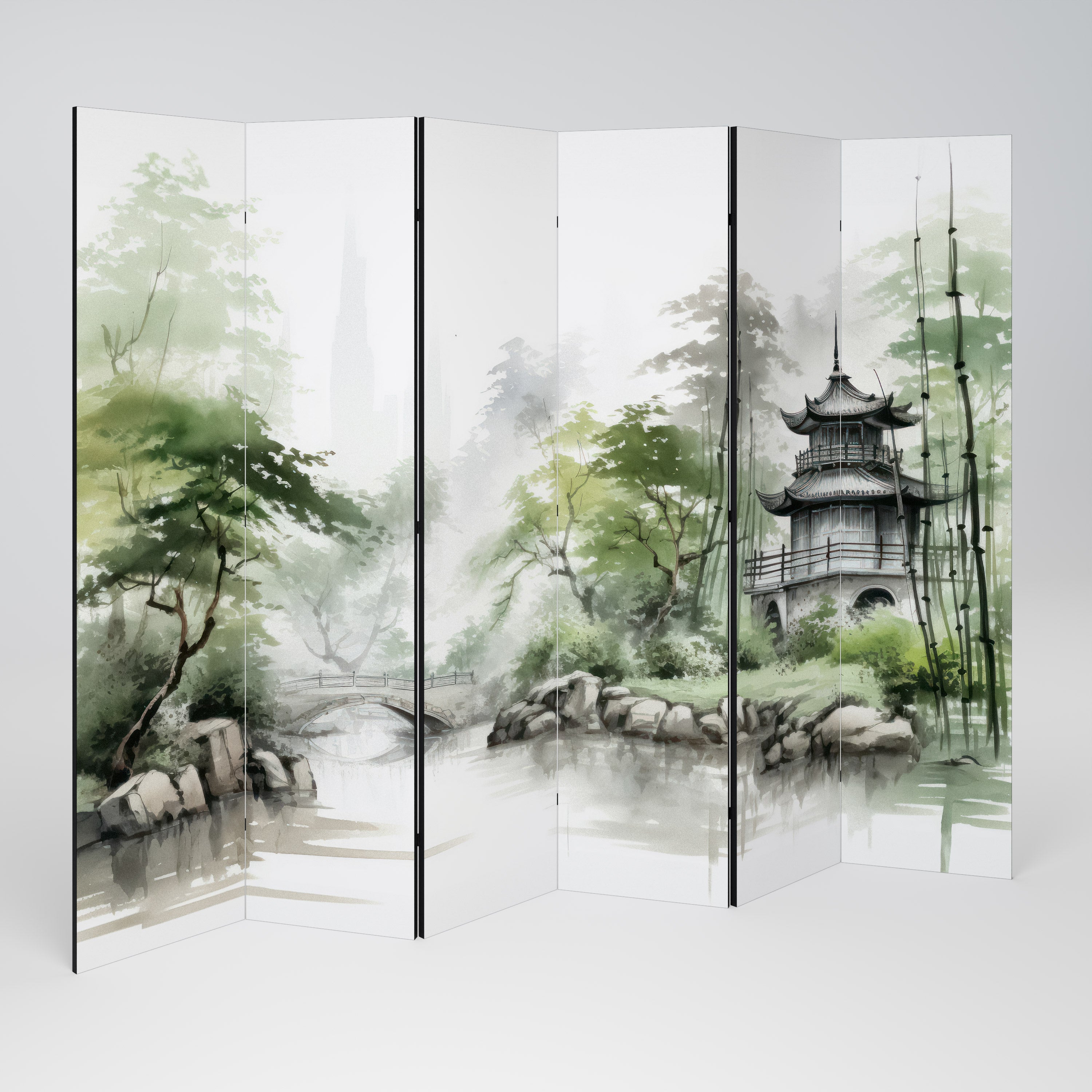 HARMONIOUS WATERSCAPE SCENE 6-teiliger Paravent