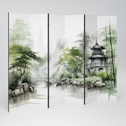 HARMONIOUS WATERSCAPE SCENE 6-teiliger Paravent