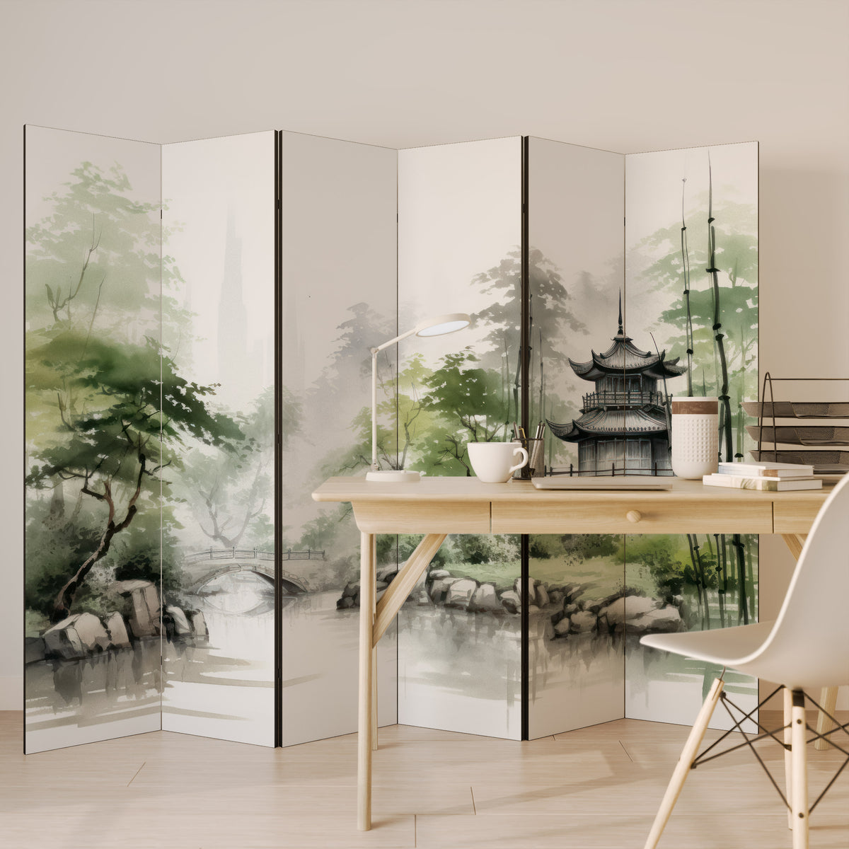 HARMONIOUS WATERSCAPE SCENE 6-teiliger Paravent