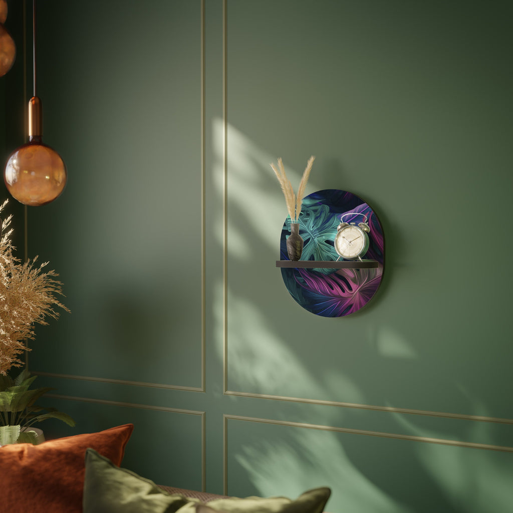 PSYCHODELIC MONSTERA Oval Art Shelf In Black Finish