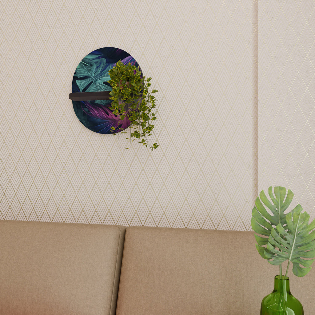 PSYCHODELIC MONSTERA Oval Art Shelf In Black Finish