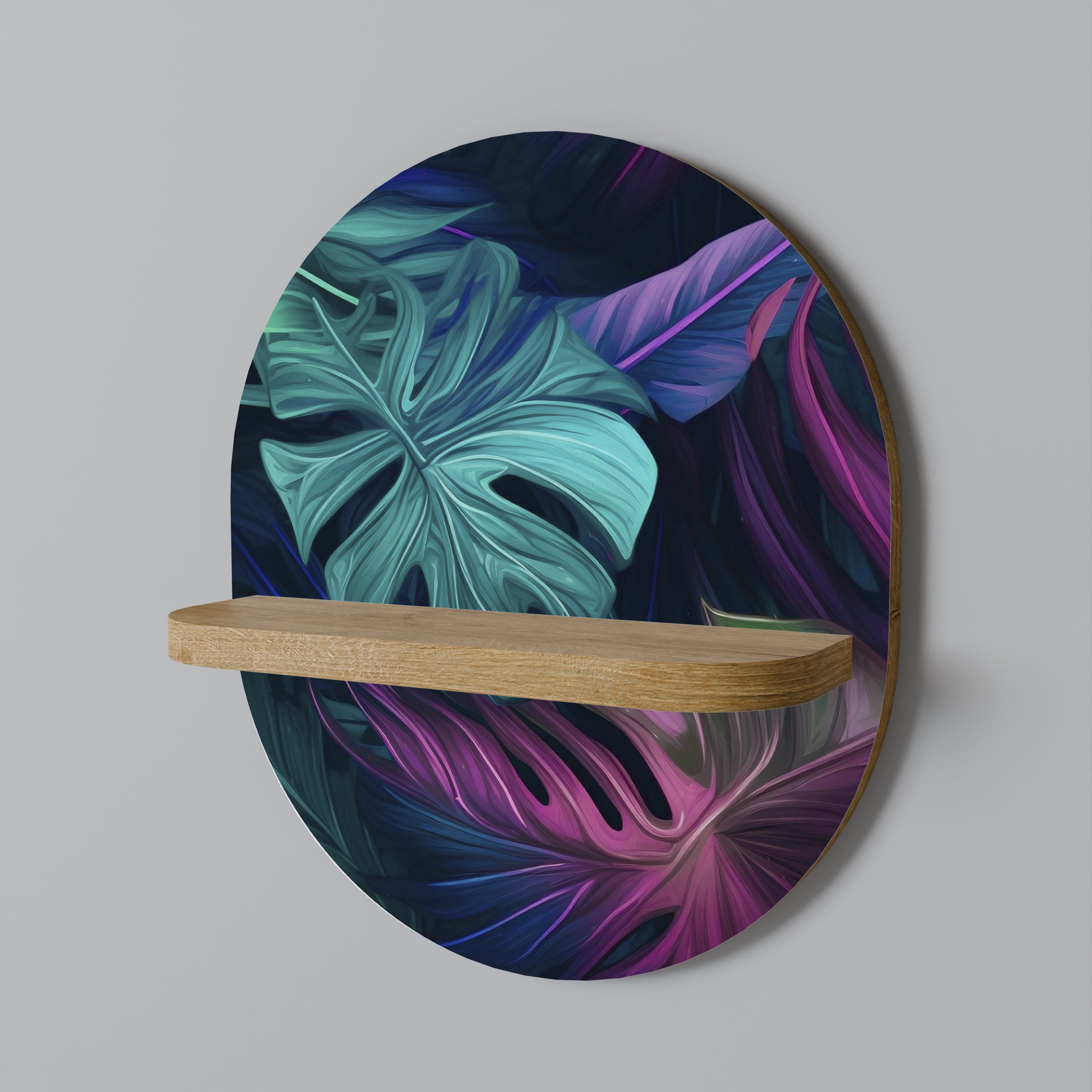 PSYCHODELIC MONSTERA Ovales Kunstregal in Eichenoptik