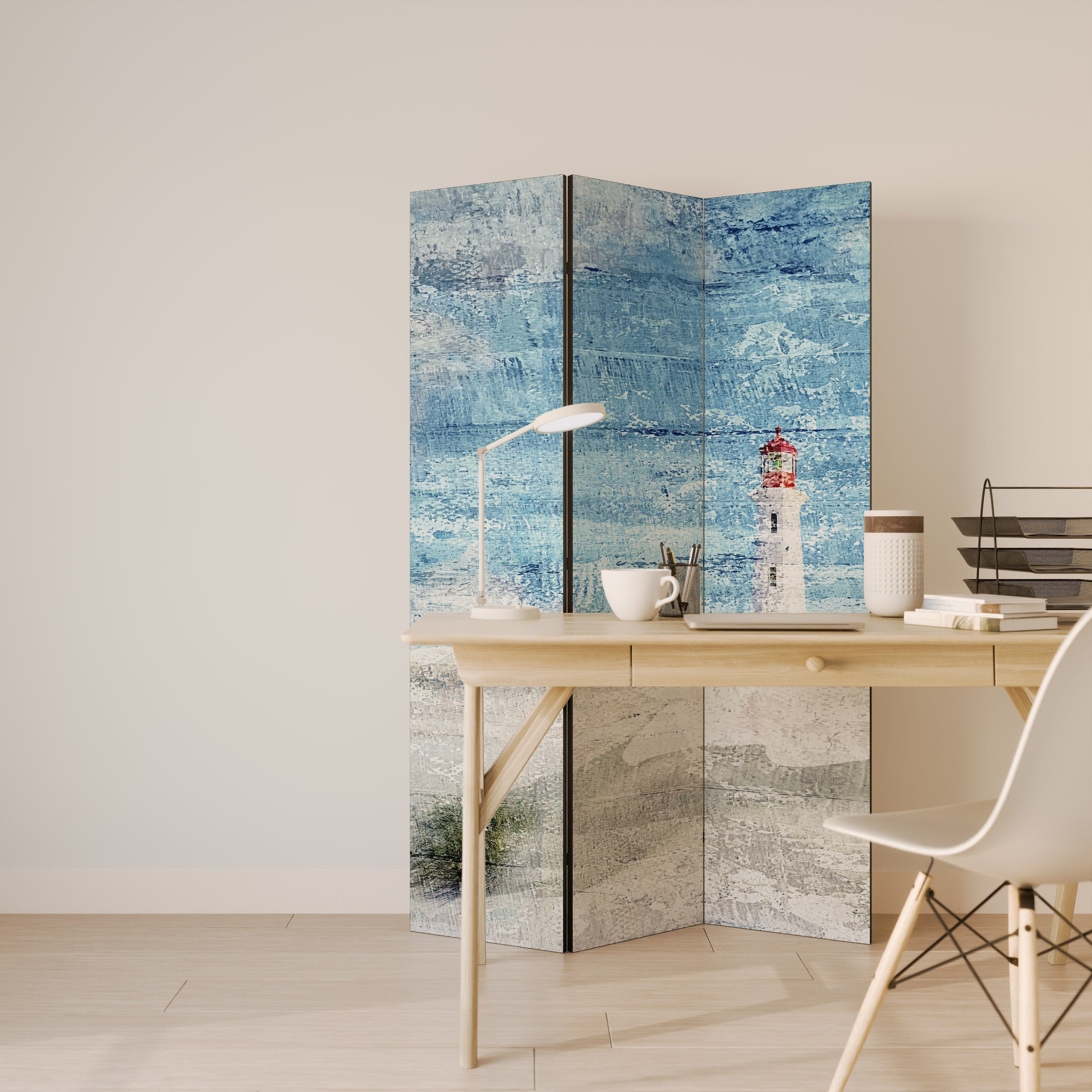 Dekorativer 3-teiliger Raumteiler „Lighthouse in Tranquility“