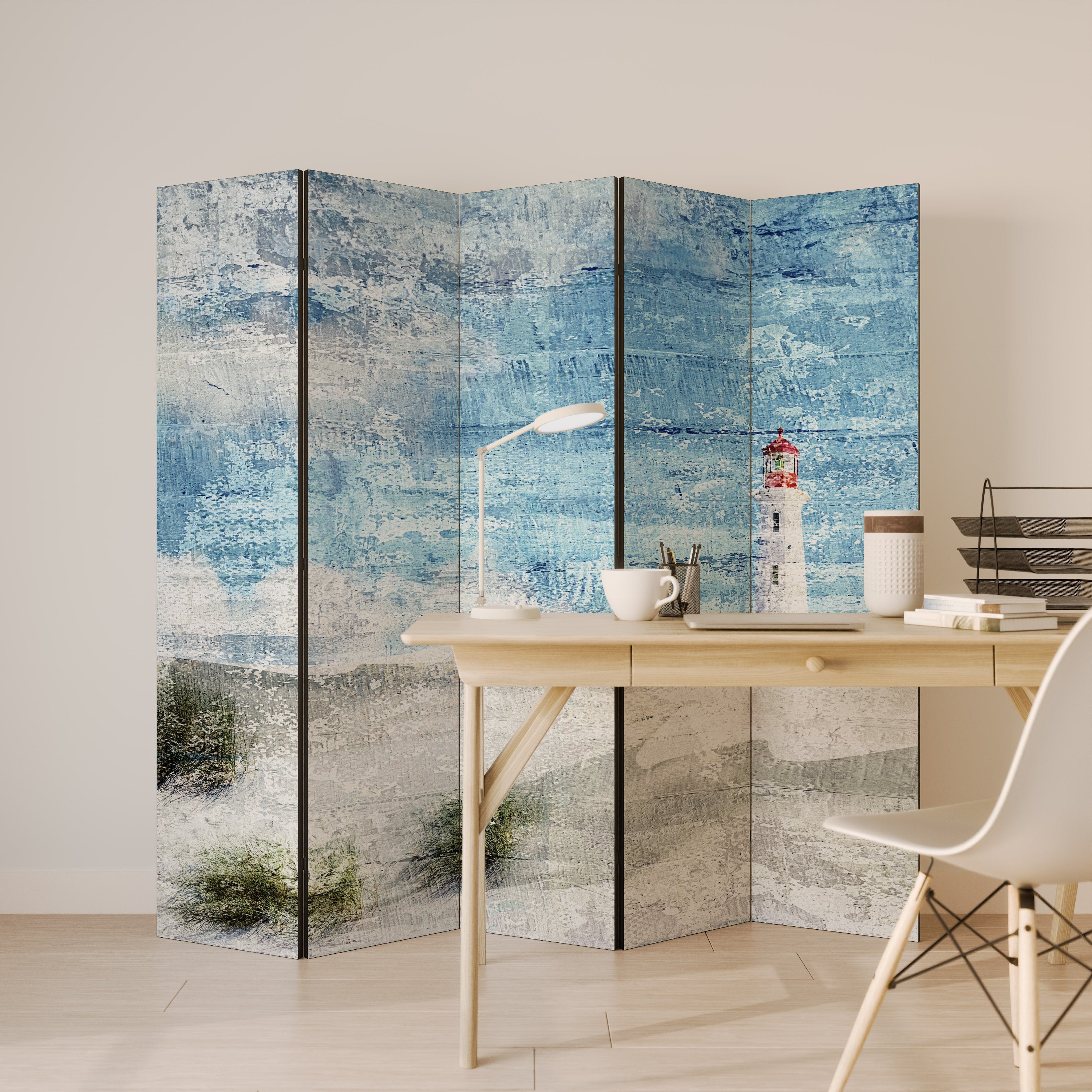 Dekorativer 5-teiliger Raumteiler „Lighthouse in Tranquility“