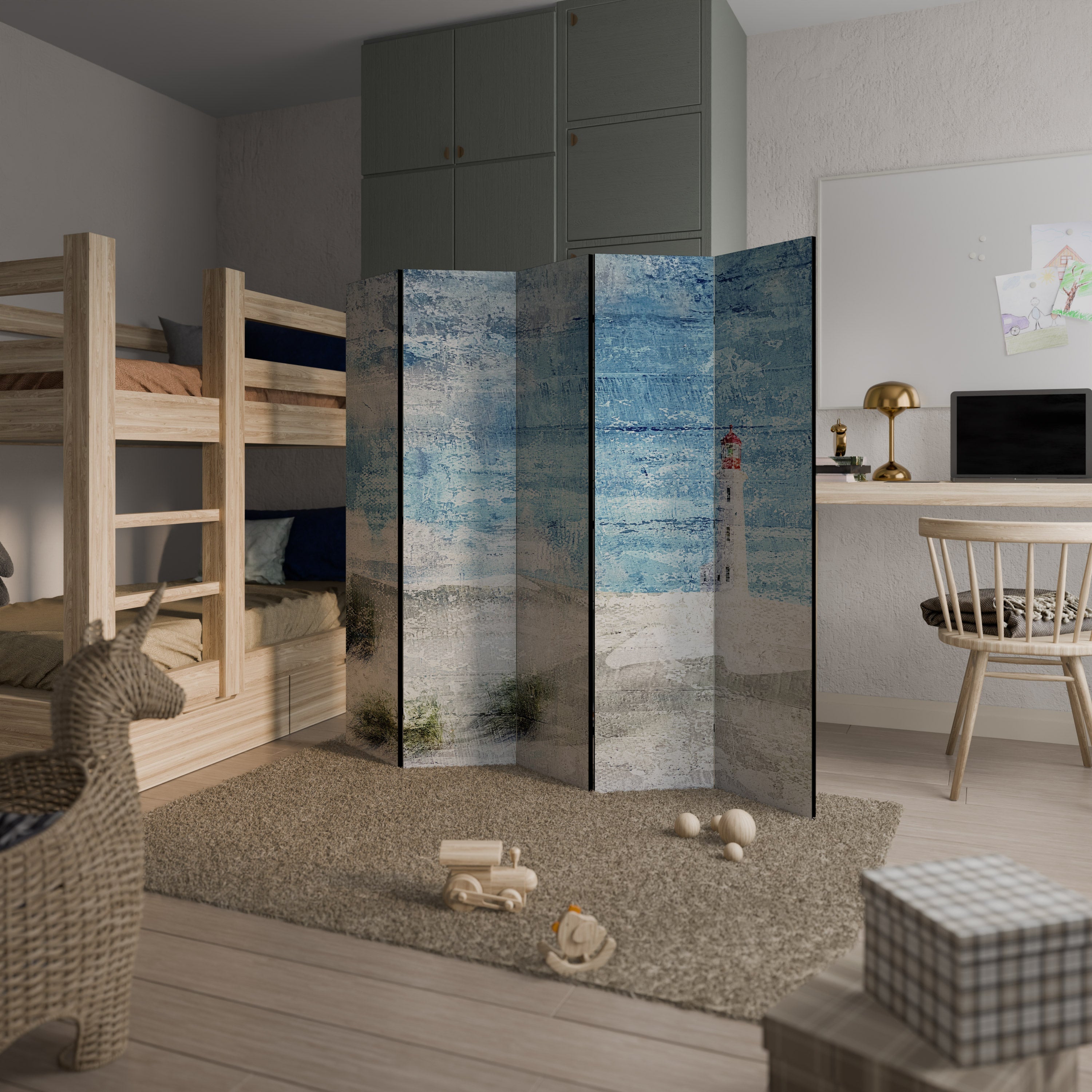 Dekorativer 5-teiliger Raumteiler „Lighthouse in Tranquility“