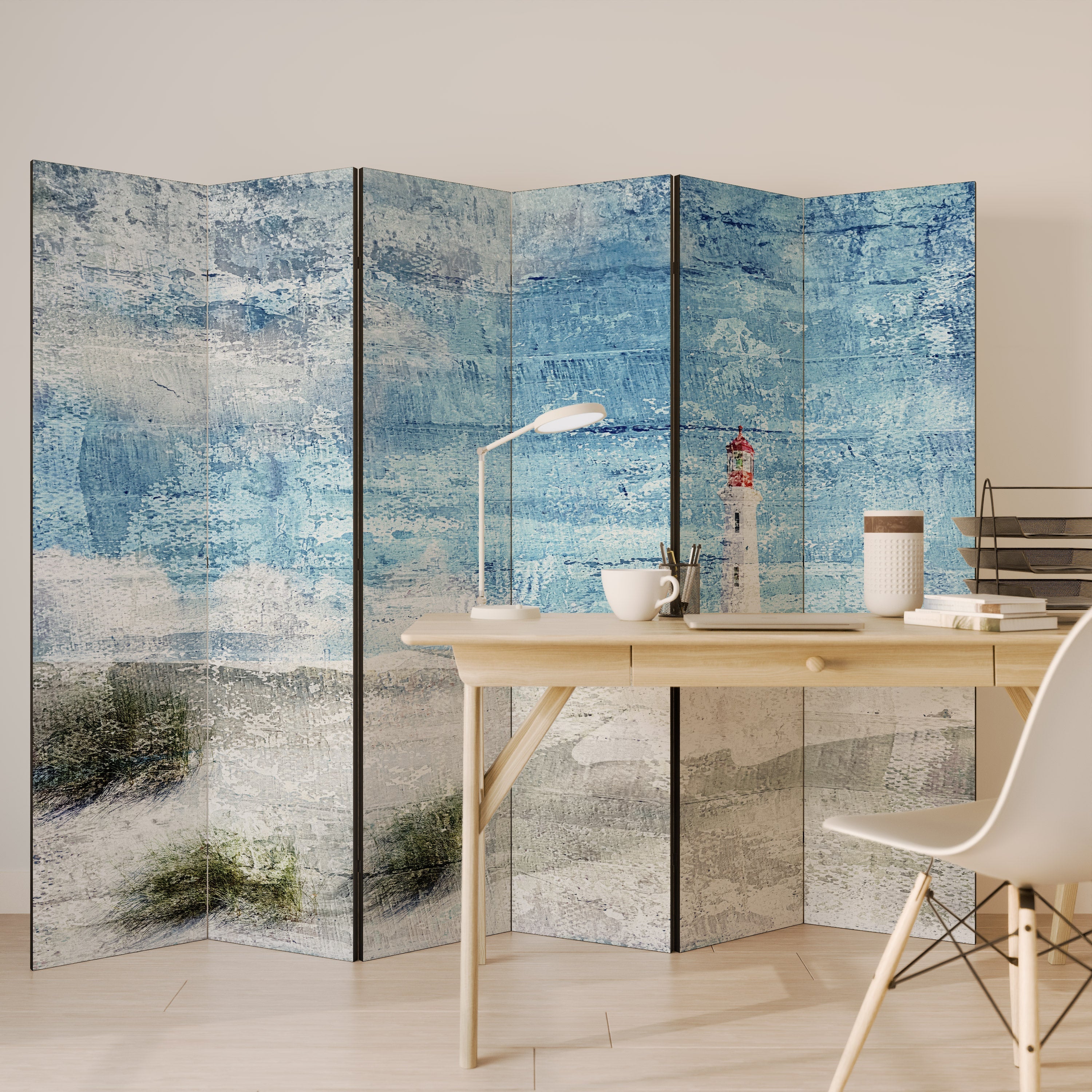 Dekorativer Raumteiler „Lighthouse in Tranquility“ mit 6 Paneelen