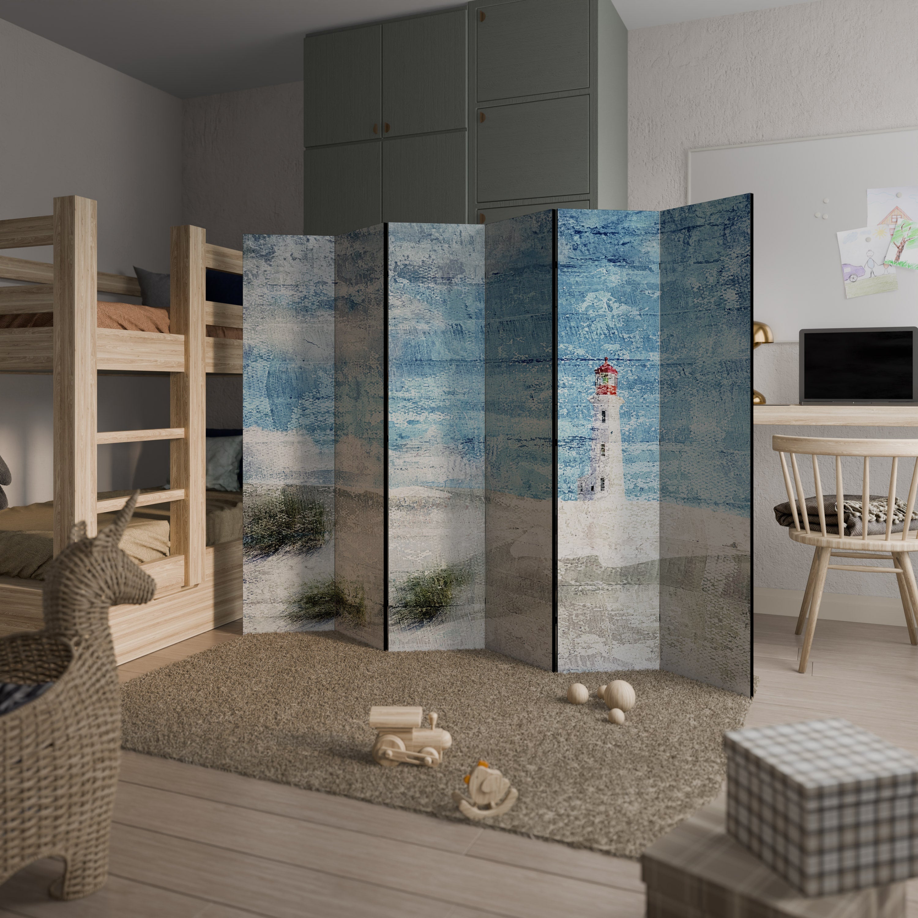 Dekorativer Raumteiler „Lighthouse in Tranquility“ mit 6 Paneelen