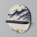 JAPANESE LANDSCAPE Oval Art Shelf In Black Finish