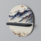 JAPANESE LANDSCAPE Oval Art Shelf In Black Finish
