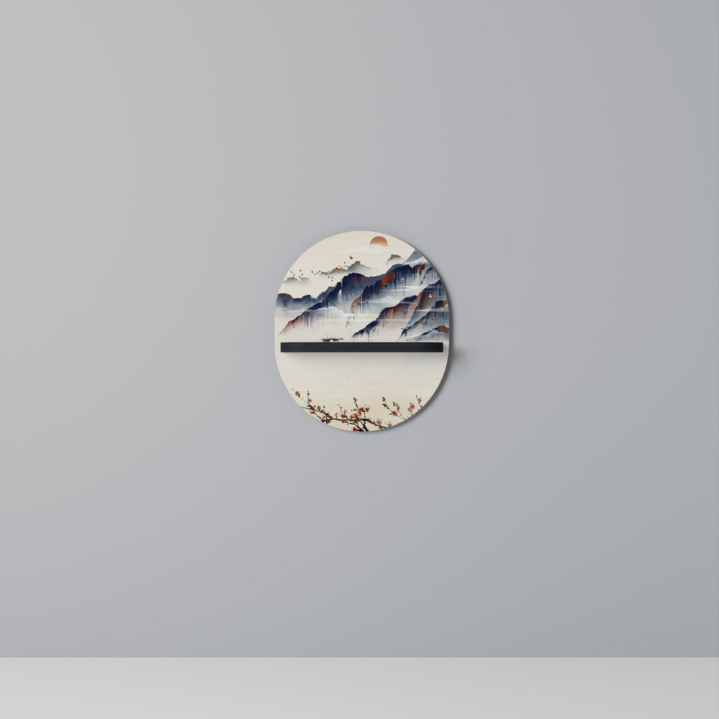 JAPANESE LANDSCAPE Oval Art Shelf In Black Finish