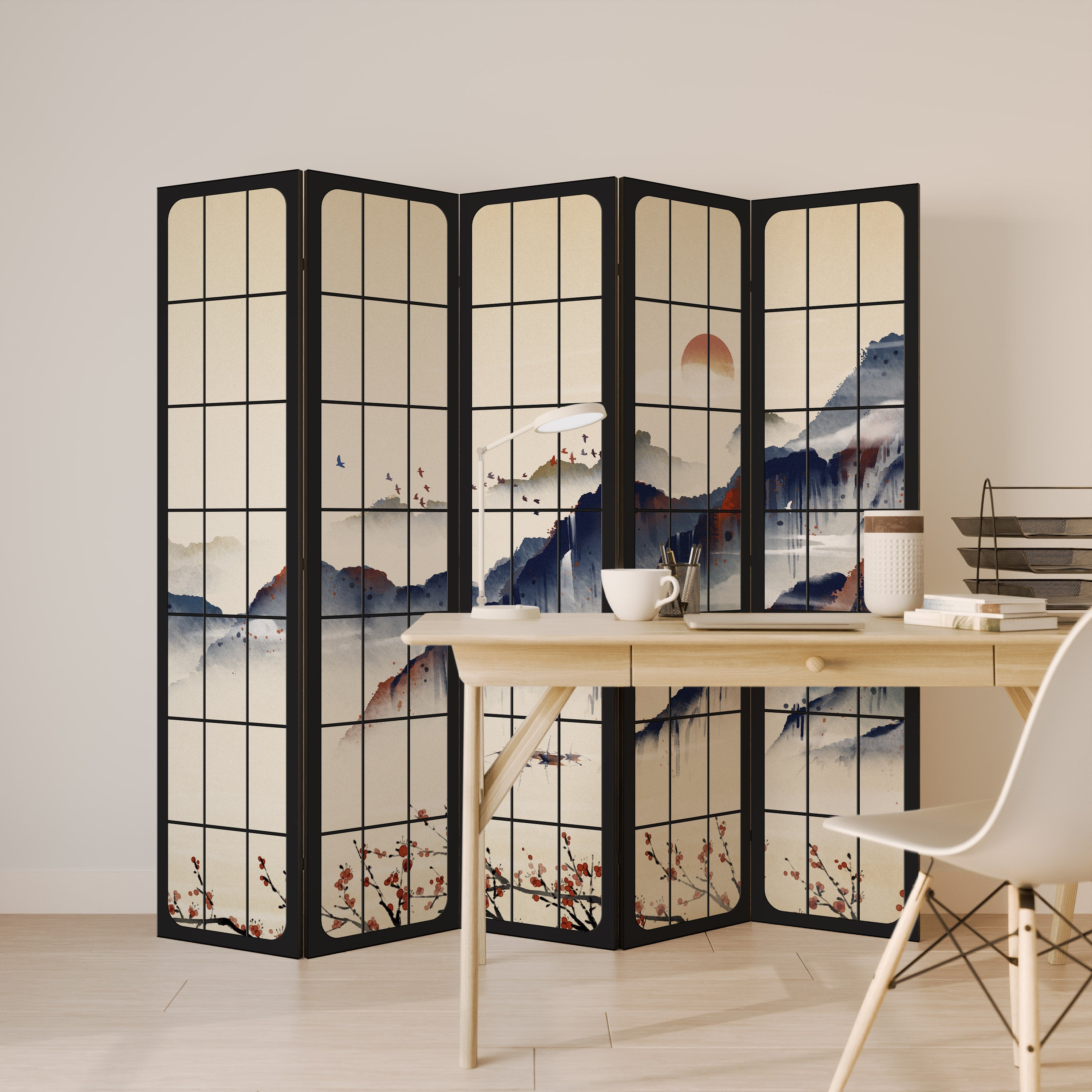 Dekorativer 5-teiliger Raumteiler JAPANESE LANDSCAPE