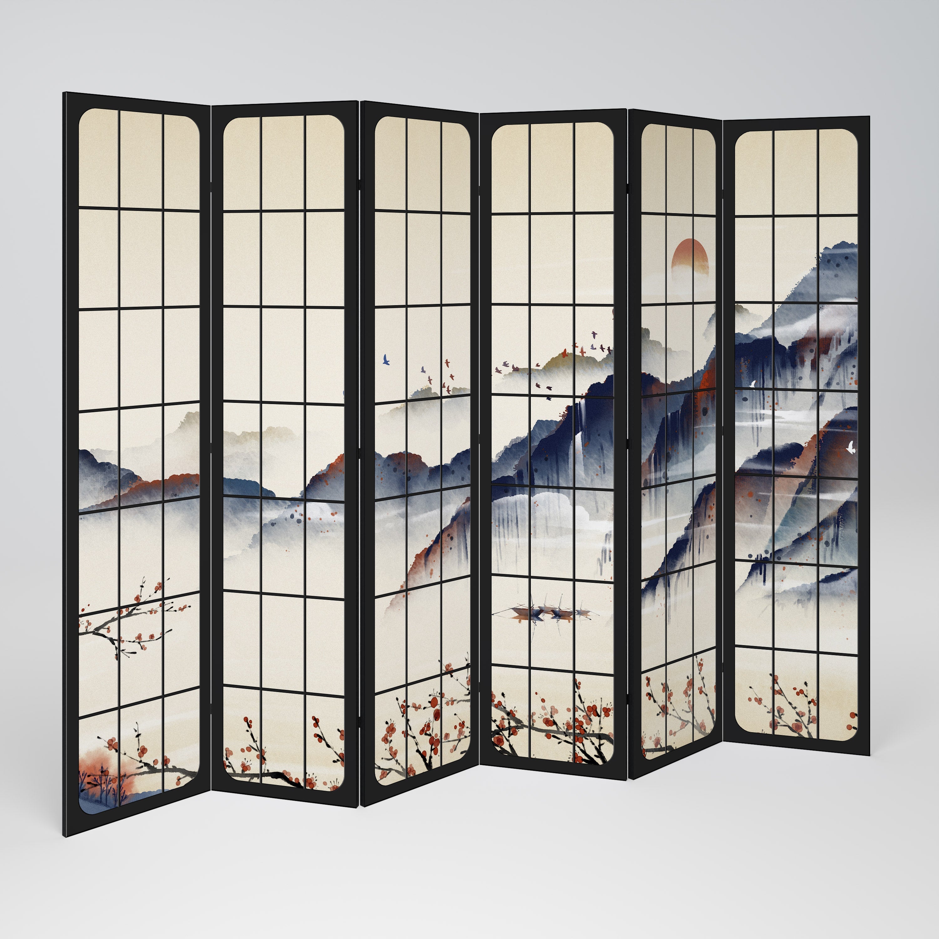 Dekorativer Raumteiler JAPANESE LANDSCAPE mit 6 Paneelen