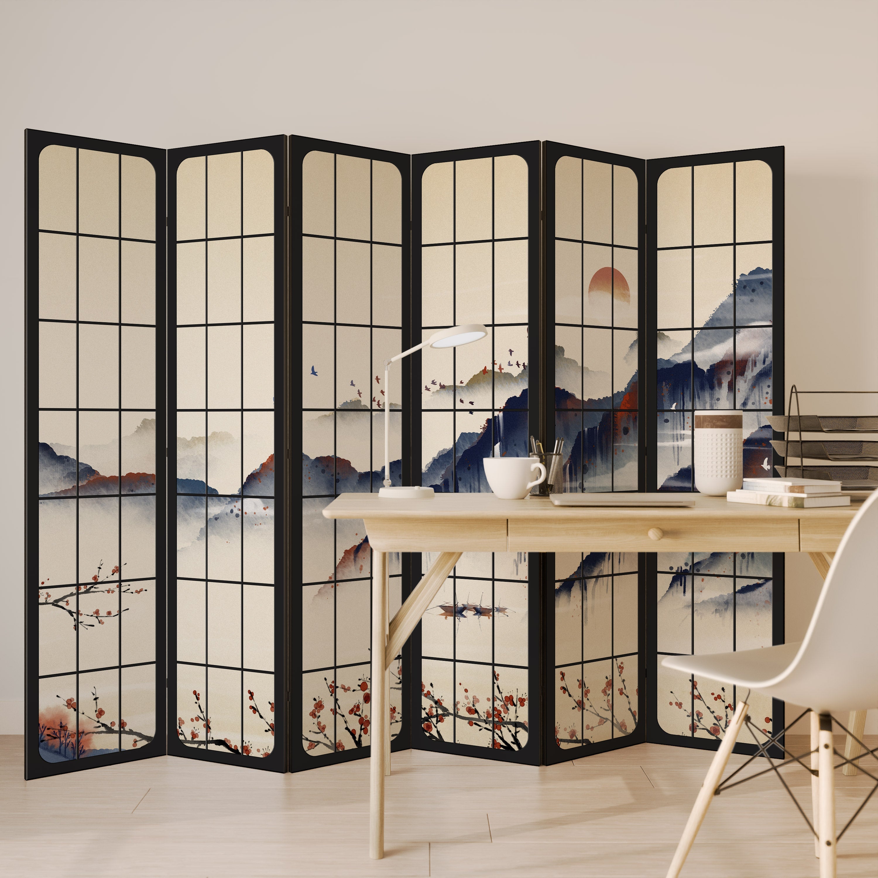 Dekorativer Raumteiler JAPANESE LANDSCAPE mit 6 Paneelen