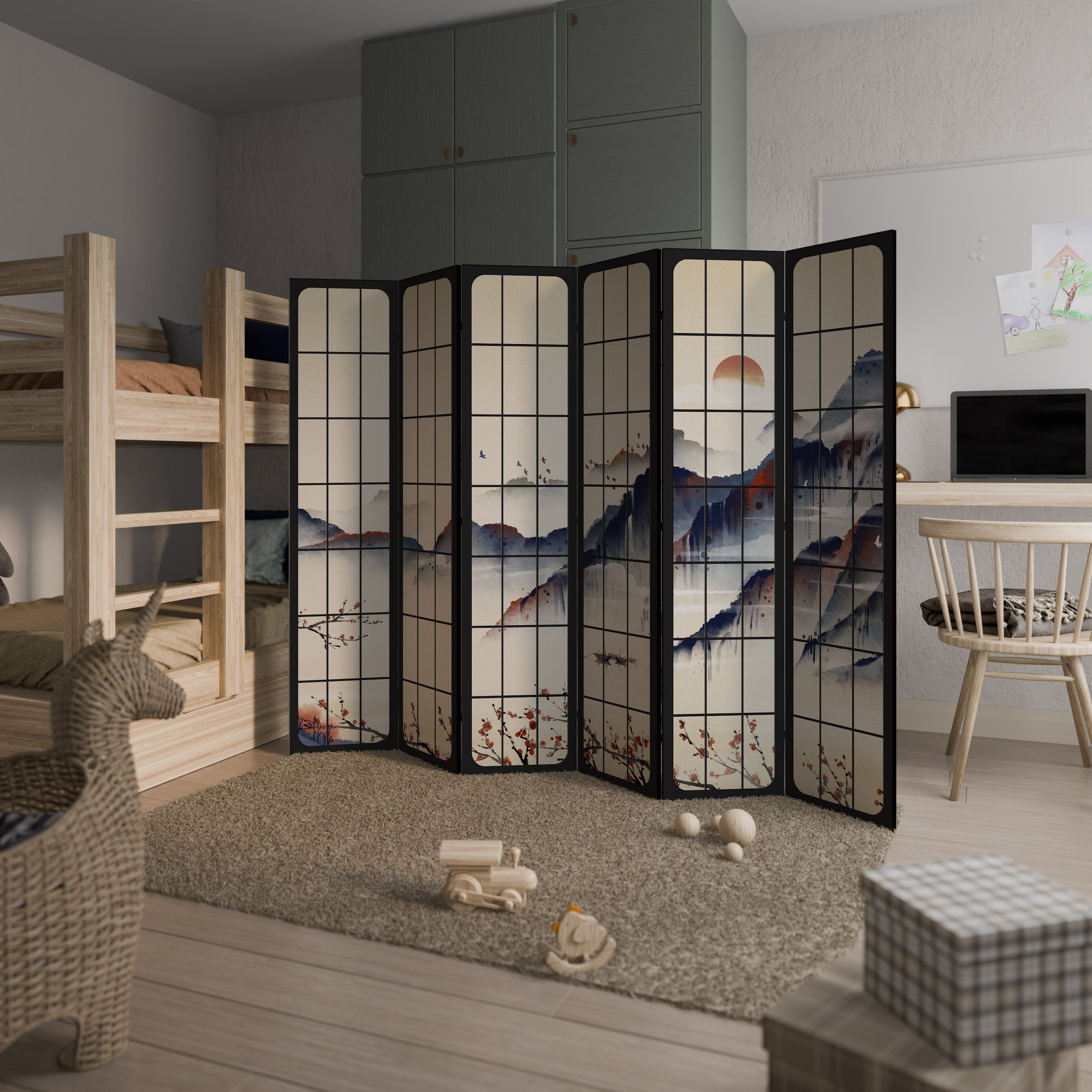 Dekorativer Raumteiler JAPANESE LANDSCAPE mit 6 Paneelen