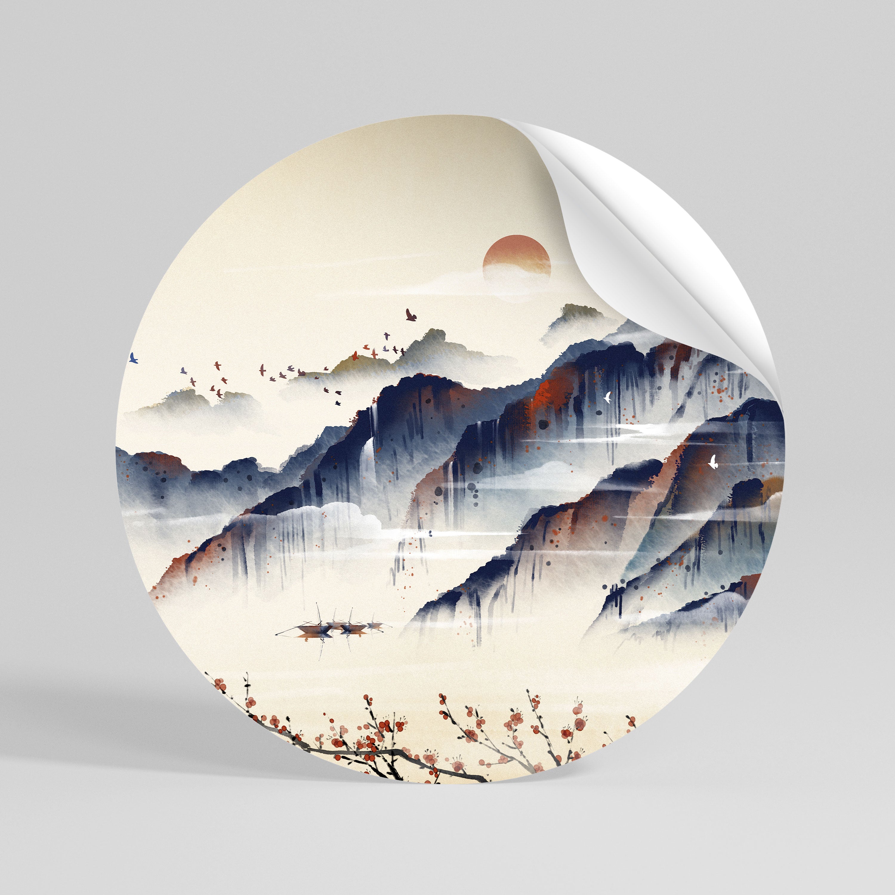 JAPANESE LANDSCAPE Runder Wandsticker zum Abziehen und Aufkleben