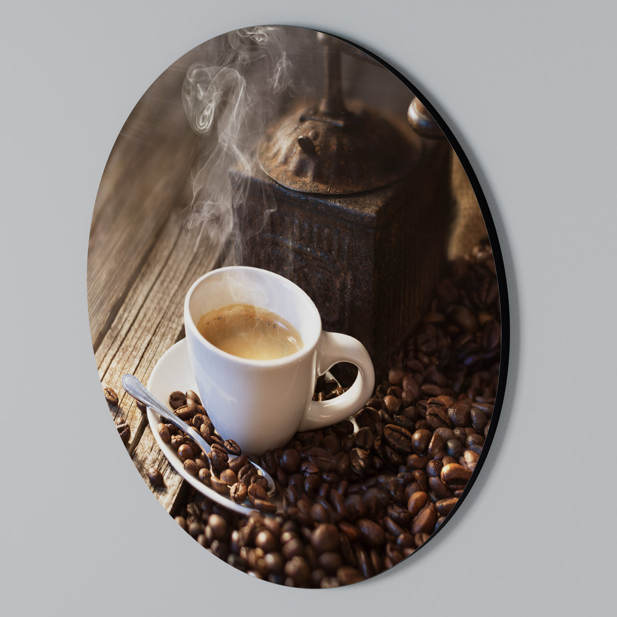 STEAMING BREWED DELIGHT Rundes Wandbild