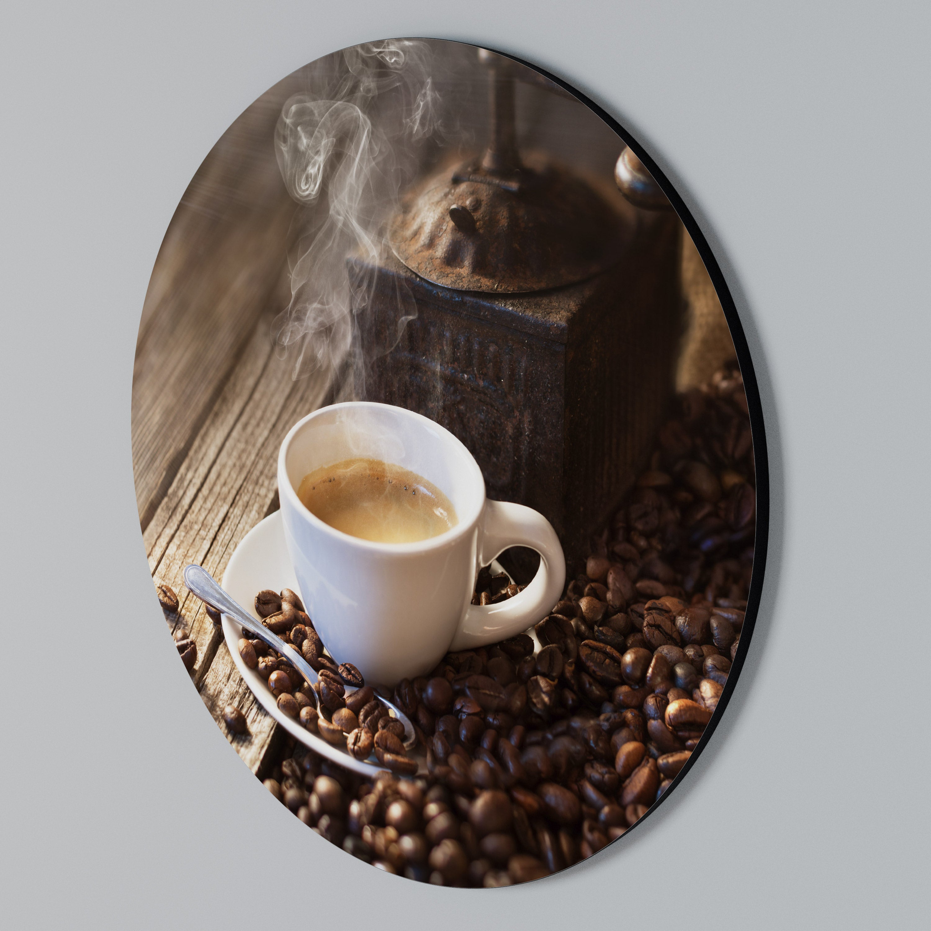 STEAMING BREWED DELIGHT Rundes Wandbild